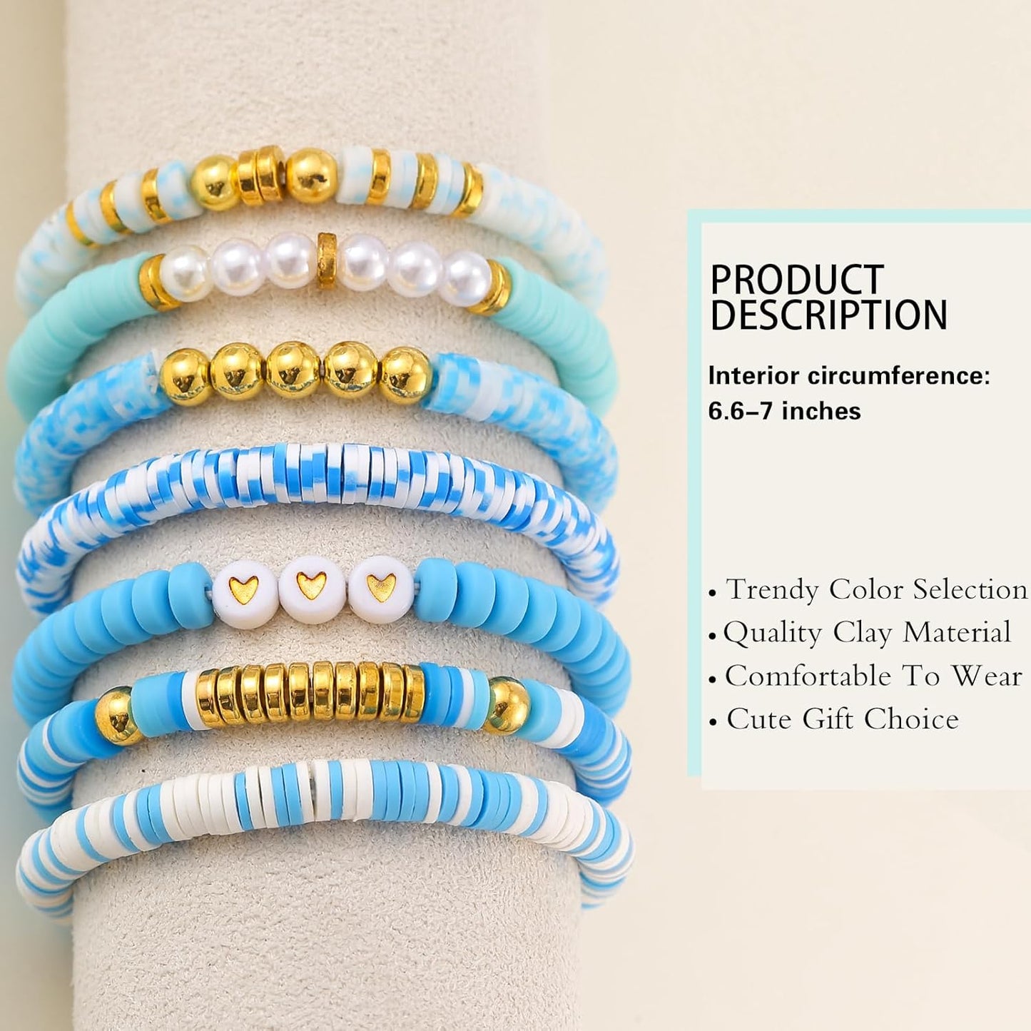 Friendship Bracelets Trendy Heishi Clay Bead Bracelets Stack Gold Beaded Stretch Bracelets for Women Boho Stackable Bracelets Bulk Cute Preppy Jewelry
