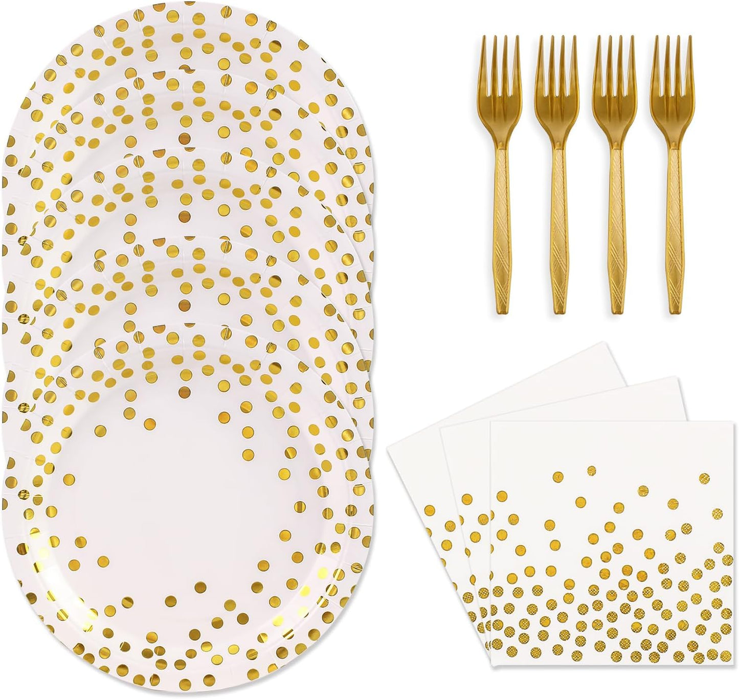 48PCS White and Gold Plates and Napkins Party Supplies, Gold Dot Disposable Party Paper Plates and Napkins with Forks Tableware Set for Wedding Baby Shower Birthday Decorations 16 Guests