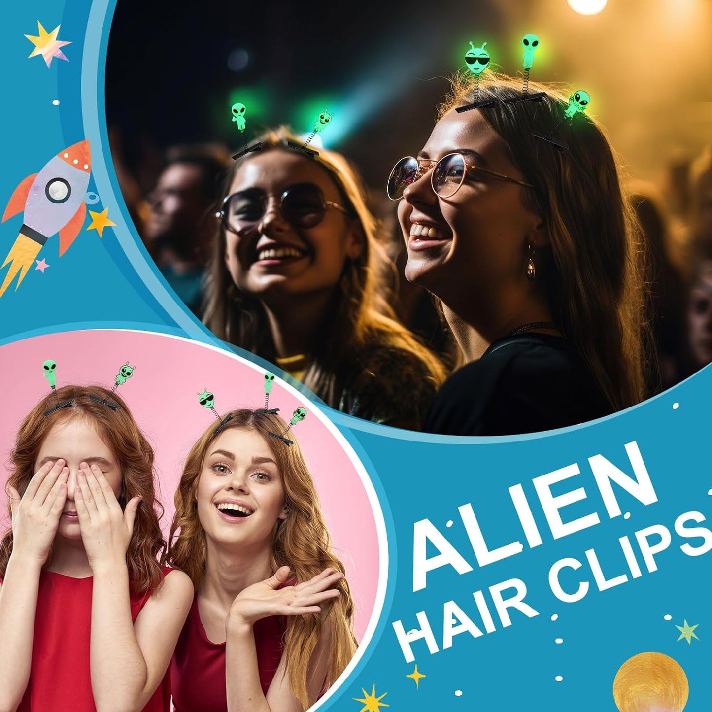 30 Pcs Mini Glow Hair Clips Girls Rave Hair Clips for Women Christmas Music Festival Holiday Party Supplies (Alien)