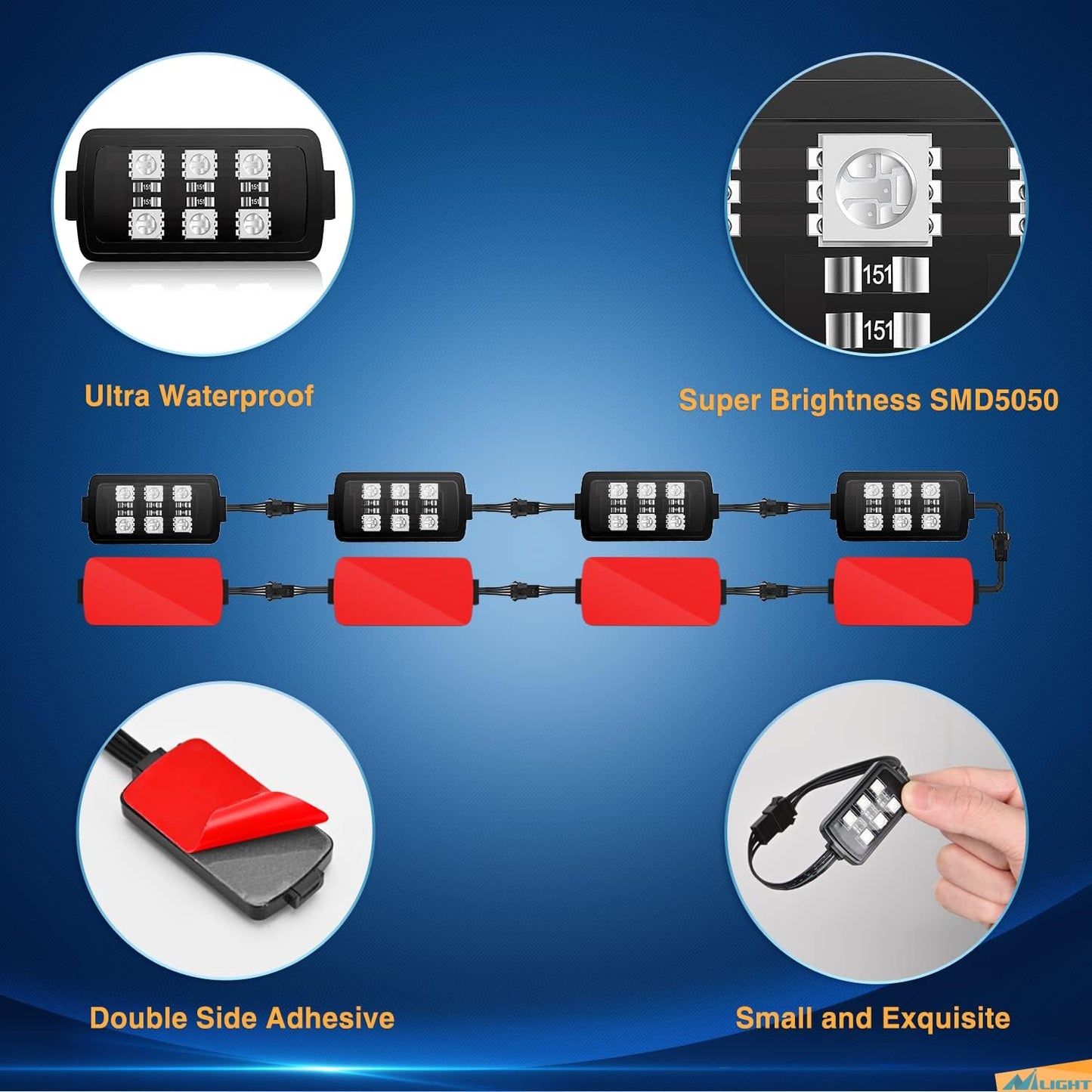 Nilight 8pcs Motorcycle RGB LED Strip Lights Kit Multi-Color Neon Waterproof Atmosphere Lights with RF Wireless Smart Remote Controllers for Harley Davidson Suzuki,2 Years Warranty