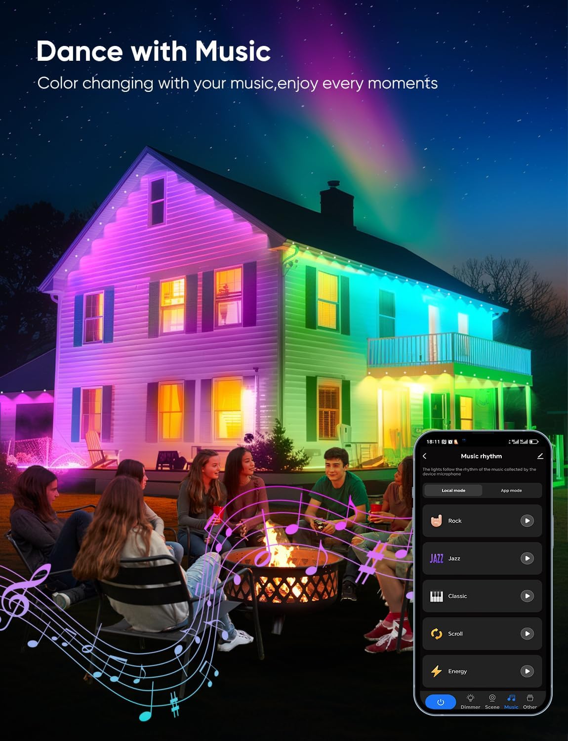 Permanent Outdoor Lights 100ft,RGBW Eaves Light with 72 LED Lights,111+ Scenes Modes Outdoor Lighting, Waterproof Permanent Light for Daily Holiday Halloween Decorations, Compatible with Alexa,Black
