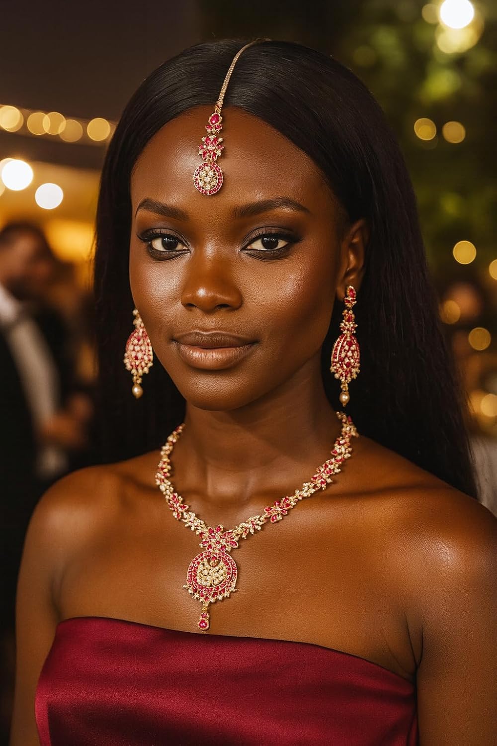 Touchstone Indian jewelry sets for women maang tikka wedding guest gold necklace bollywood jewellery set pageant elegant prom bride accessories western crystal chunky rhinestone necklaces