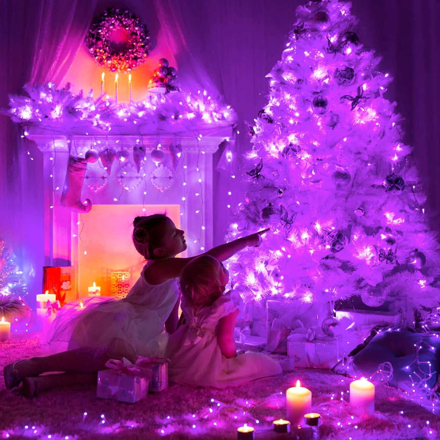 JMEXSUSS Purple Christmas Lights Indoor Outdoor Clear Wire, 66ft 200 LED Purple Lights for Christmas Tree, 8 Modes Deep-Violet String Lights Plug in for Christmas Bedroom Garden Party Xmas Decorations