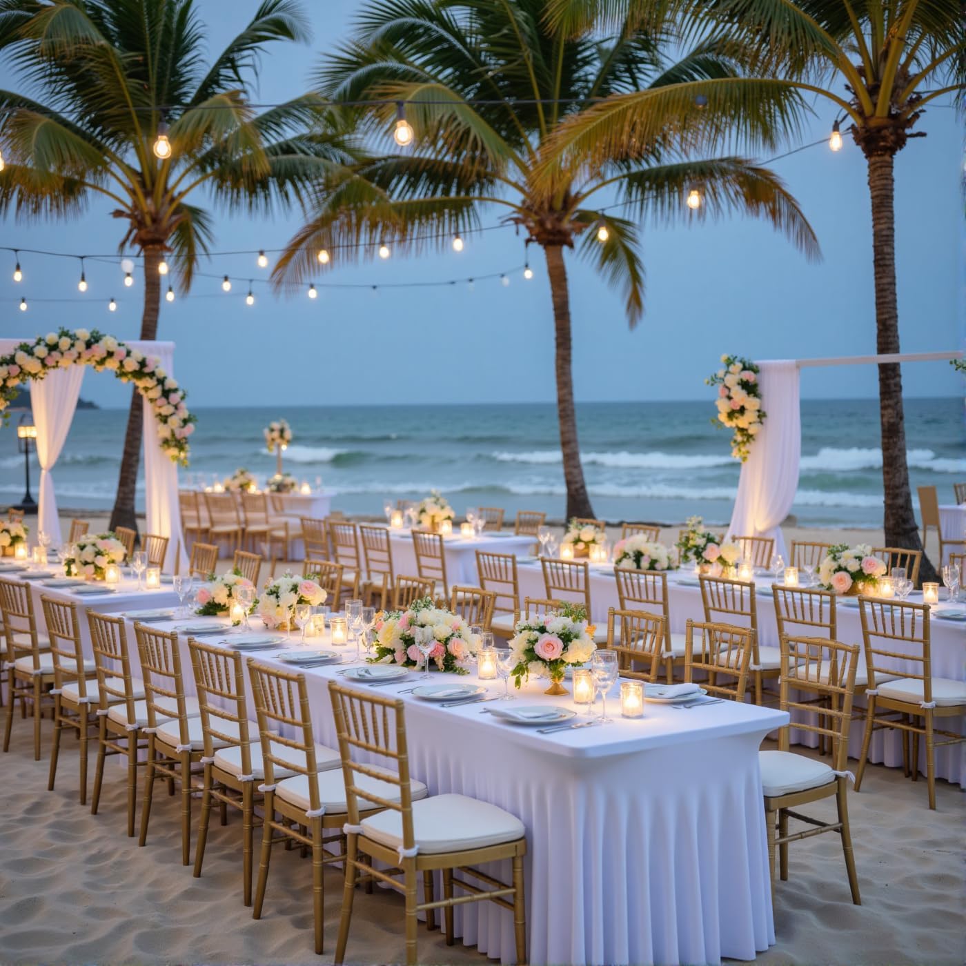 Outpain White Spandex Table Clothes for 6 Foot Rectangle Tables-8Pack 6FT Spandex Fitted Table Cover, Wrinkle Free Tablecloths with Skirt for Parties, Wedding, Birthday, Banquet, Festival