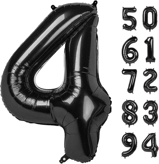 4 Balloon, Black Number Balloon 40 Inch, 4th Gold and Black Party Decorations, Four Large Numbers for Party Decor, Number 4 Balloon