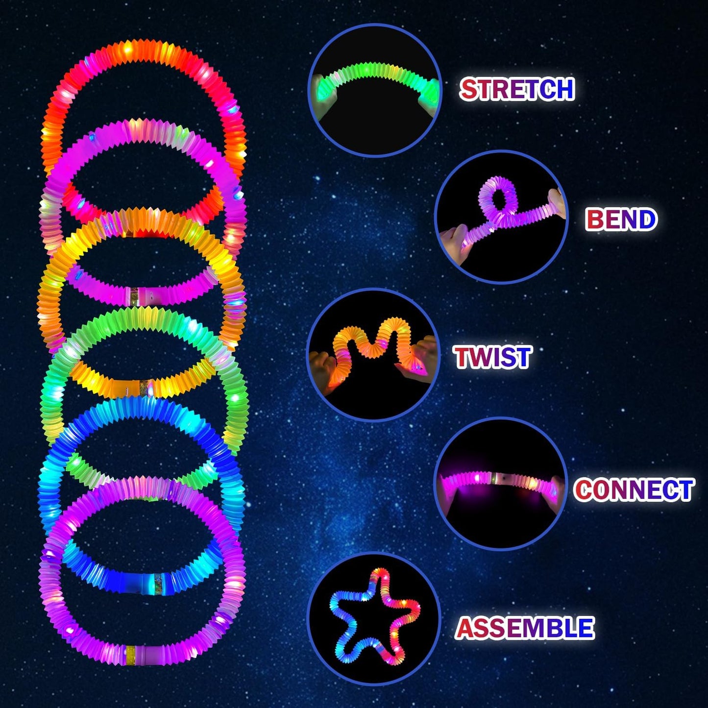 Glow Sticks Party Favors Supplies for Toddler 18 PCS,Camping Essentials Fidget Toys Gifts for Kids,Light up Pop Tubes Necklace ＆ Bracelet Accessories, Treats Non Candy for Christmas Birthday Wedding