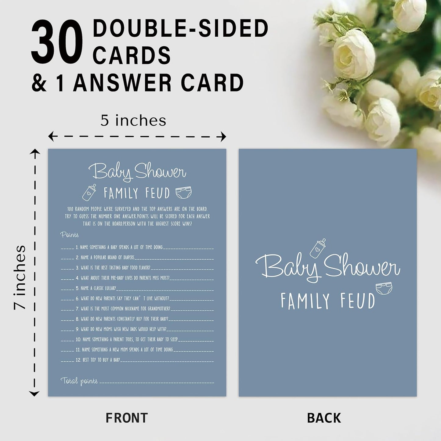 Family Feud Game - Pack of 30 Cards, Answer Key, Boy & Girl Baby Shower Decorations, Feud Game Supplies-01D-Mazarine