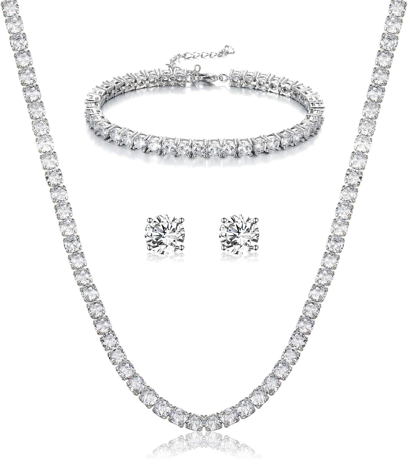 Crysdue Wedding Jewelry Set for Women, Floral Leaf Vine Teardrop Necklace Dangle Earrings Bracelet and Hair Comb, Cubic Zirconia Elegant Party Prom Jewellery for Bridal Bridesmaid