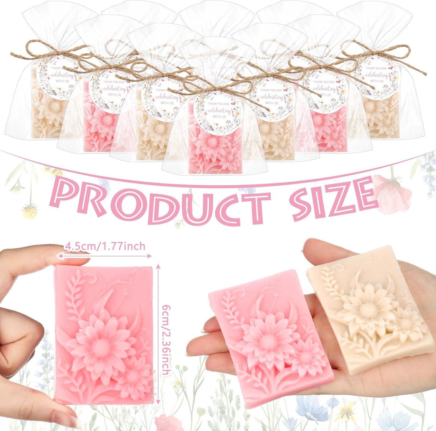 Demissle 20 Pcs Baby Shower Soap Favors Wildflowers Baby Shower in Bloom Flower Bath Soap Gift Set with White Greeting Card Handmade Gifts for Guests Decorations Supplies(Pastel Color,Stylish Style)