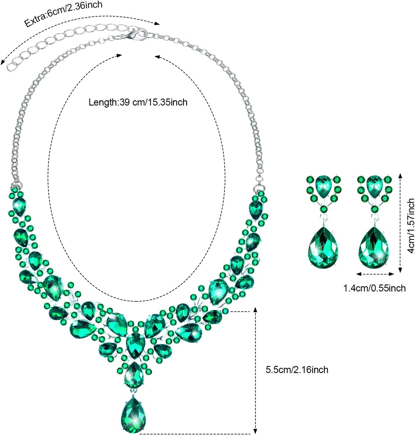 Hicarer Bridal Teardrop Cluster Crystal Jewelry Set for Women Necklace Earrings Wedding