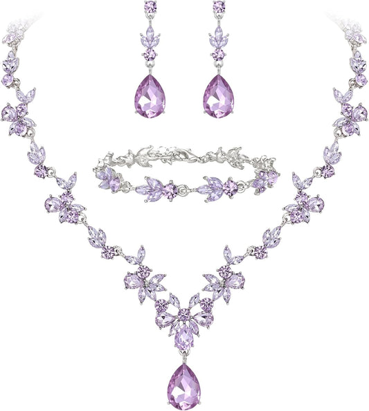 BriLove Wedding Jewelry Set for Women Bride, Y-Necklace Tennis Bracelet Dangle Earrings Crystal Teardrop Marquise Cluster for Bridal Bridesmaid