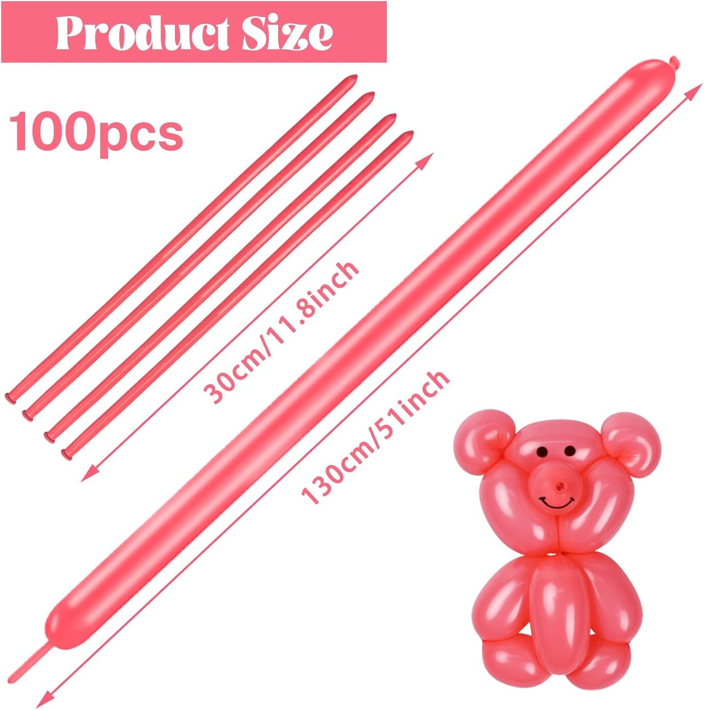 260 Long Balloons 100 Pack Pastel Red Twisting Animal Balloons Thickening Latex Modeling Long Magic Balloons for Animal Model Weddings Birthdays Festival Party Decorations
