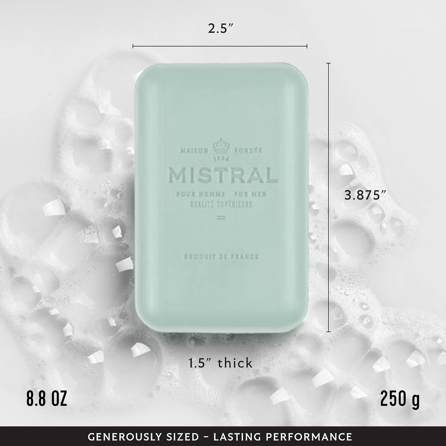 Mistral Salted Gin Luxury Bar Soap for Men | Men’s Natural Soap Bar | Paraben, Phthalates Free | Moisturizing & Triple-Milled Natural Soap for Men - Made in France | Large, 8.8 oz