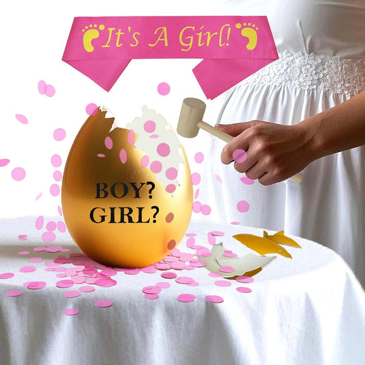 Charming Golden Egg Baby Shower Gender Revealing Treasure,Boy or Girl Gender Reveal Ideas,Decorations,Box,Games,Confetti and Sash