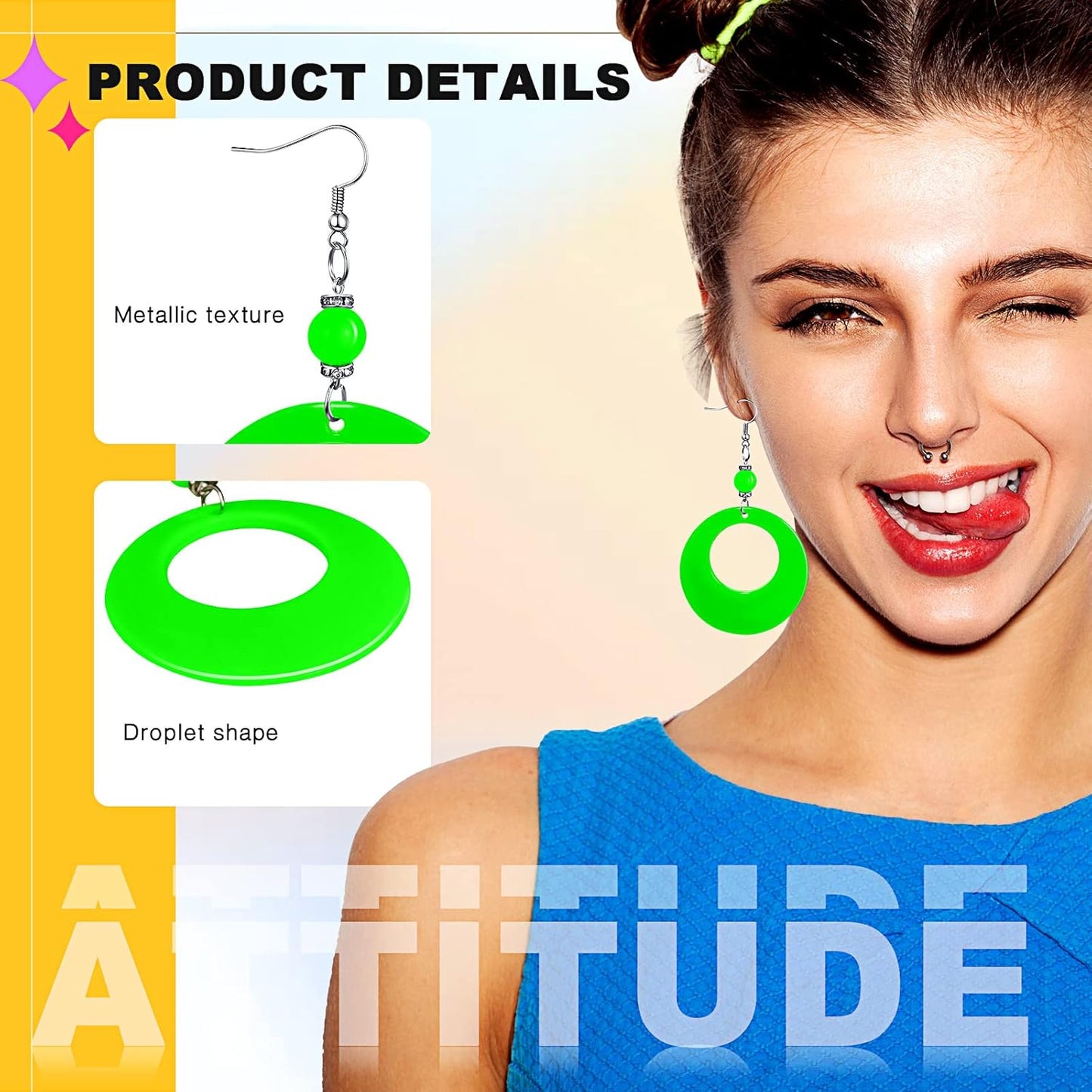 Yinkin 6 Pairs 80s 90s Neon Earrings Lightning Earrings for Women Halloween Costume Party Dancing Glow Party Accessory