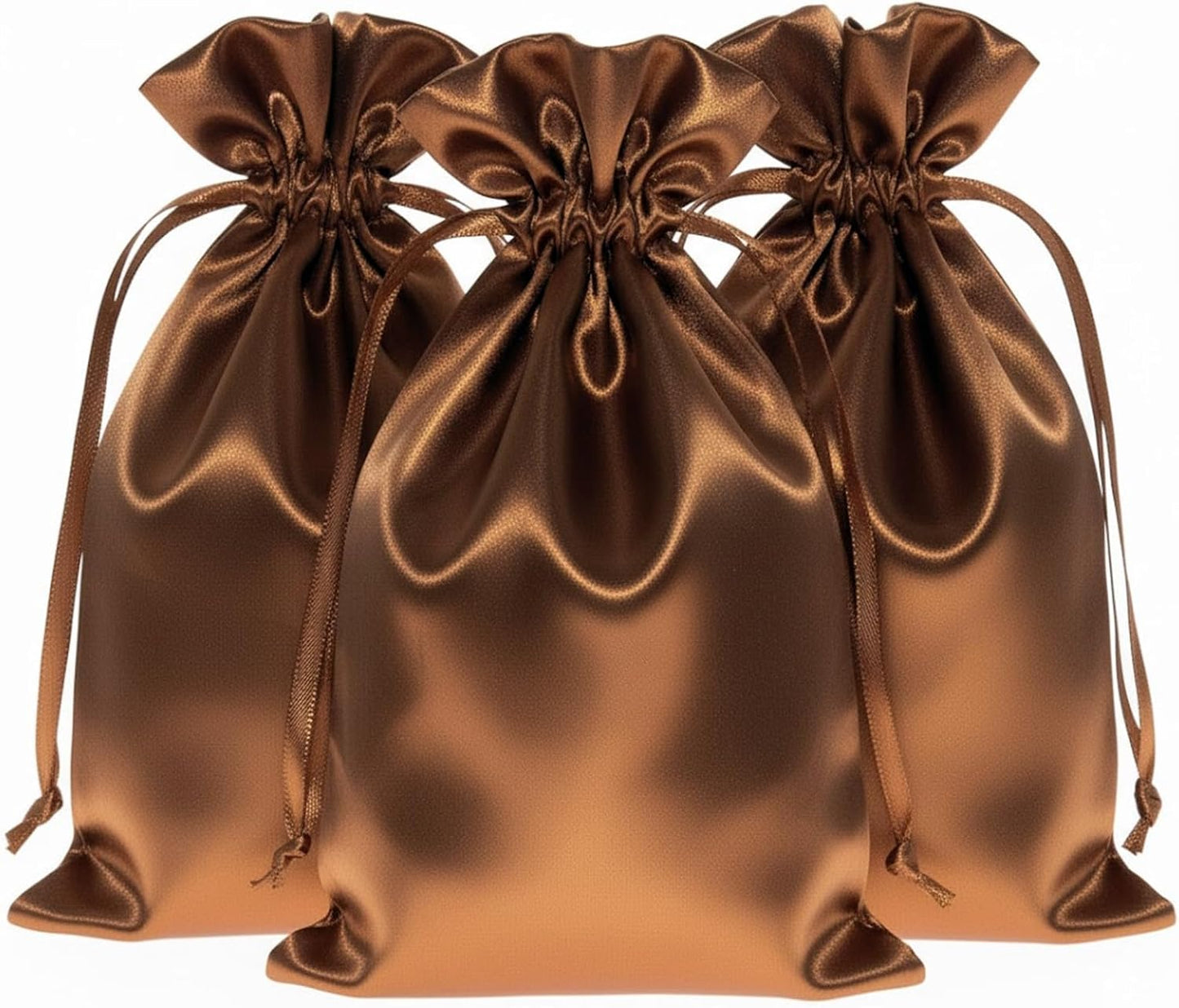Knitial 5" x 8" Metallic Bronze Satin Gift Bags, Jewelry, Wedding Favor Drawstring Bags Baby Shower Christmas 50 Count