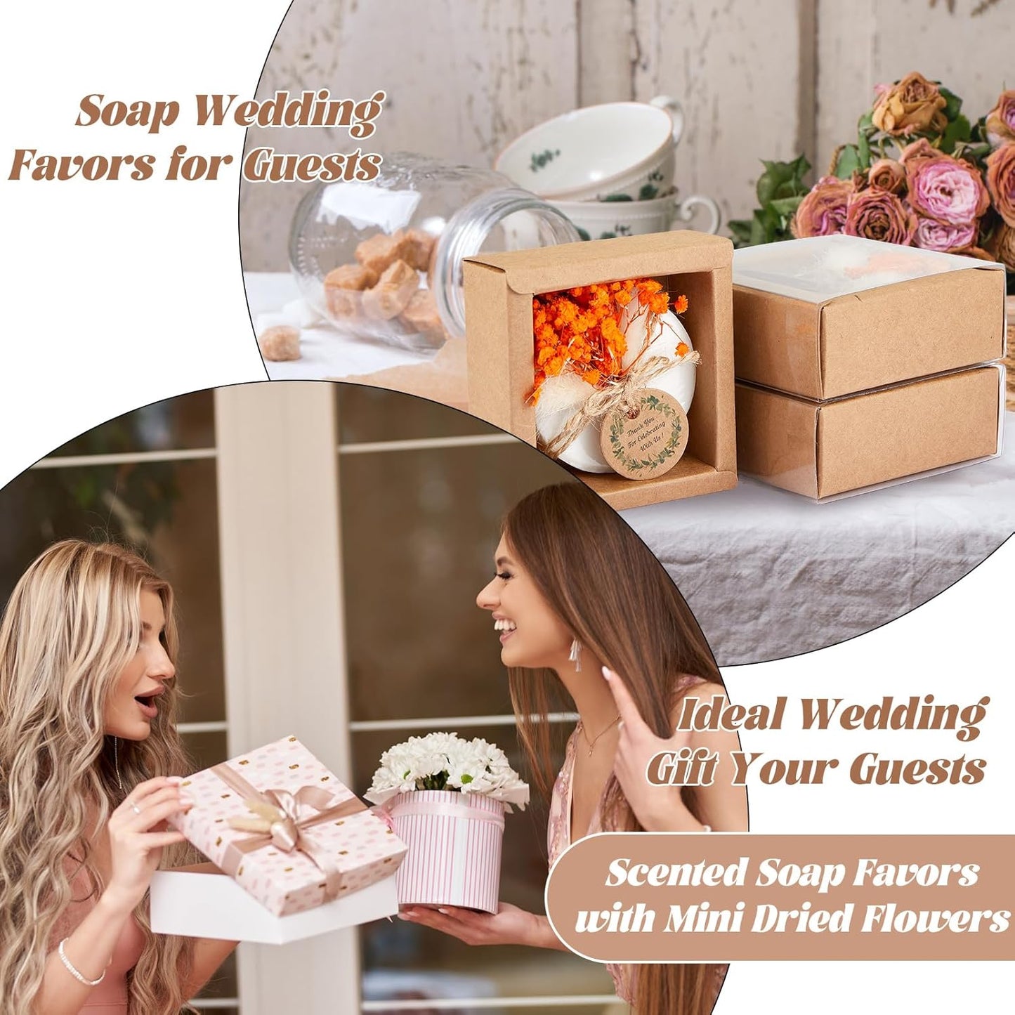 Demissle 24 Pack Scented Soap Favors Wedding Favors Christmas Bridal Shower Favors for Guests Bulk with Mini Dried Flowers for Bridal Baby Shower Baptism Party Guests Gifts