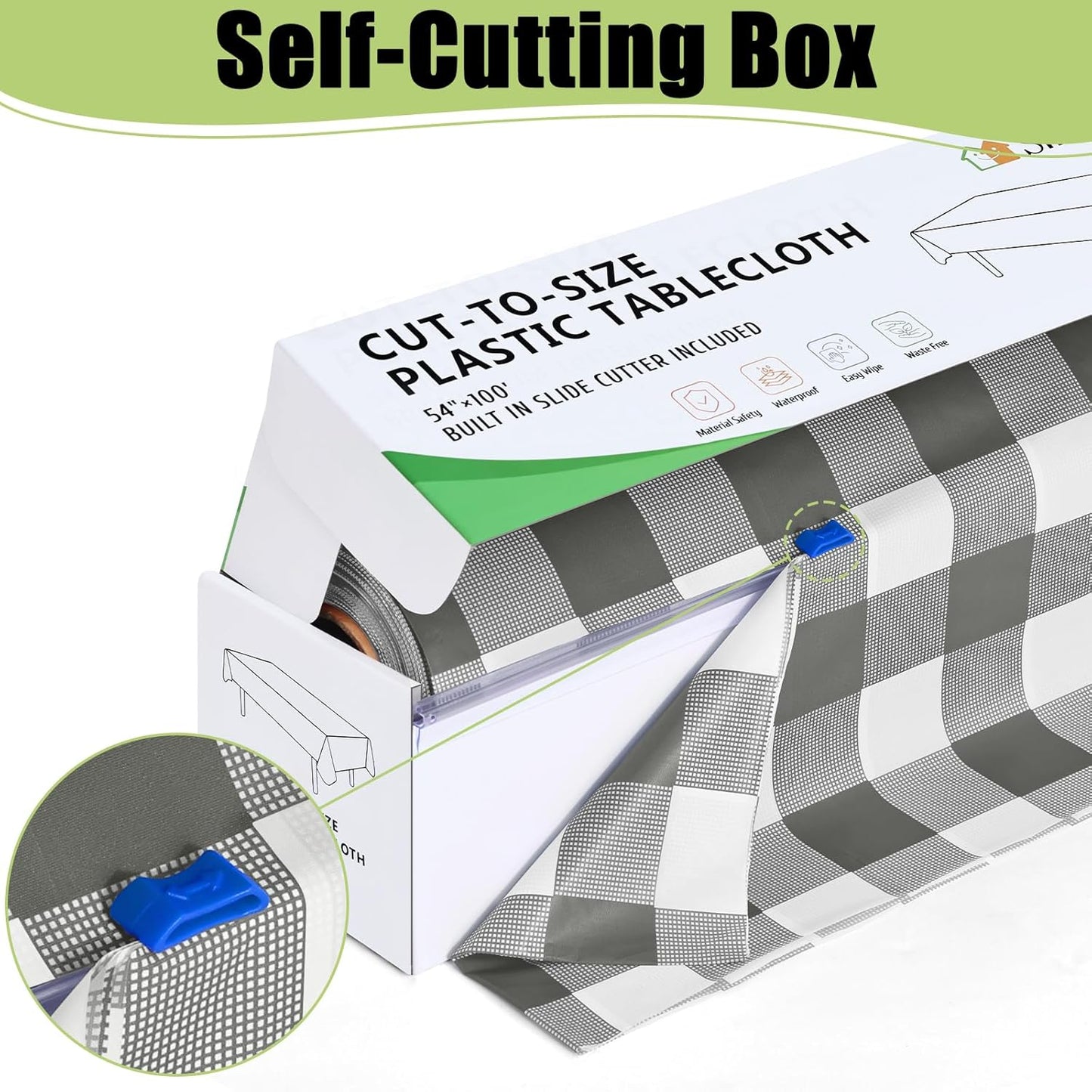 Smiry 54 Inch x 300 Feet Disposable Table Cover Roll, Grey & White Plastic Table Cloth in Cut-to-Size Box with Slide Cutter, Waterproof Rectangle Tablecloths for Weddings, Banquets, Outdoor
