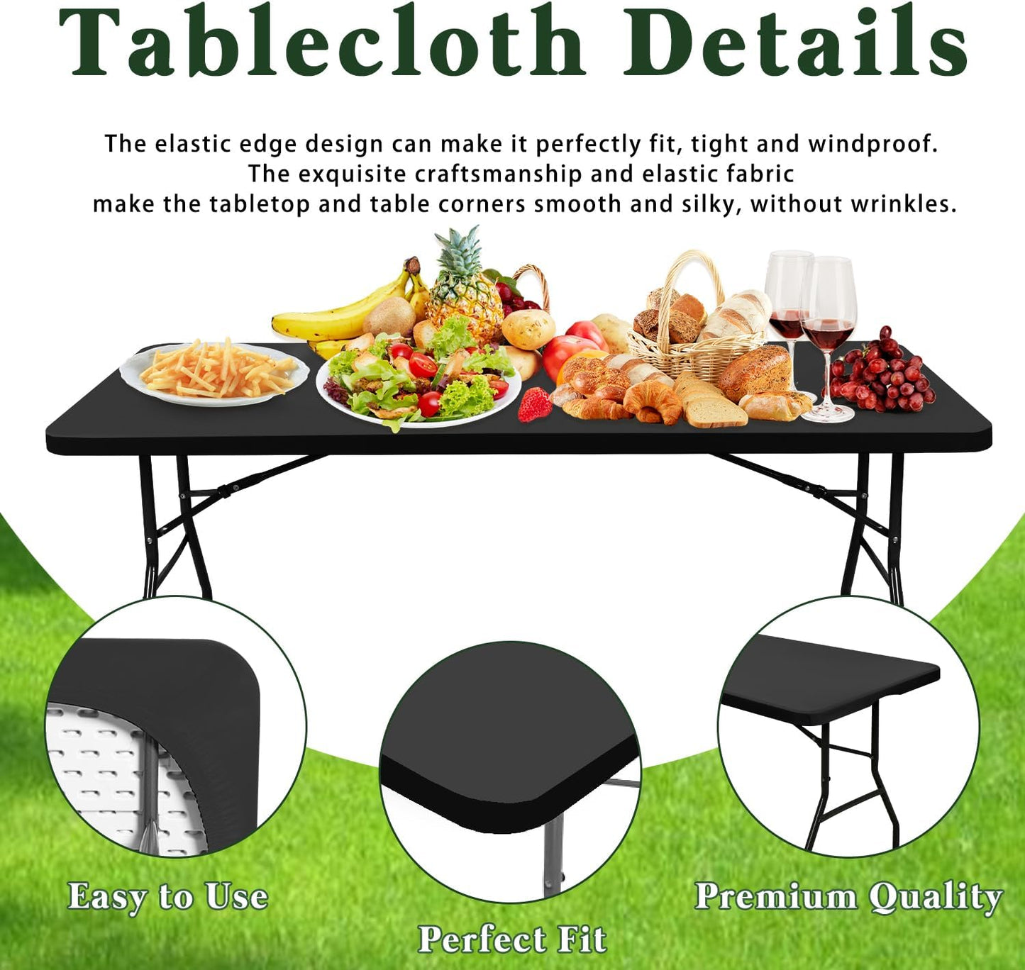 6 Pack Picnic Table Cover Elastic Fitted Tablecloths for 8 Foot Rectangle Tables Waterproof Stretch Washable Patio Folding Outdoor Spandex Table Cloth for Camping Banquet and Parties (Grey,30" x 96")