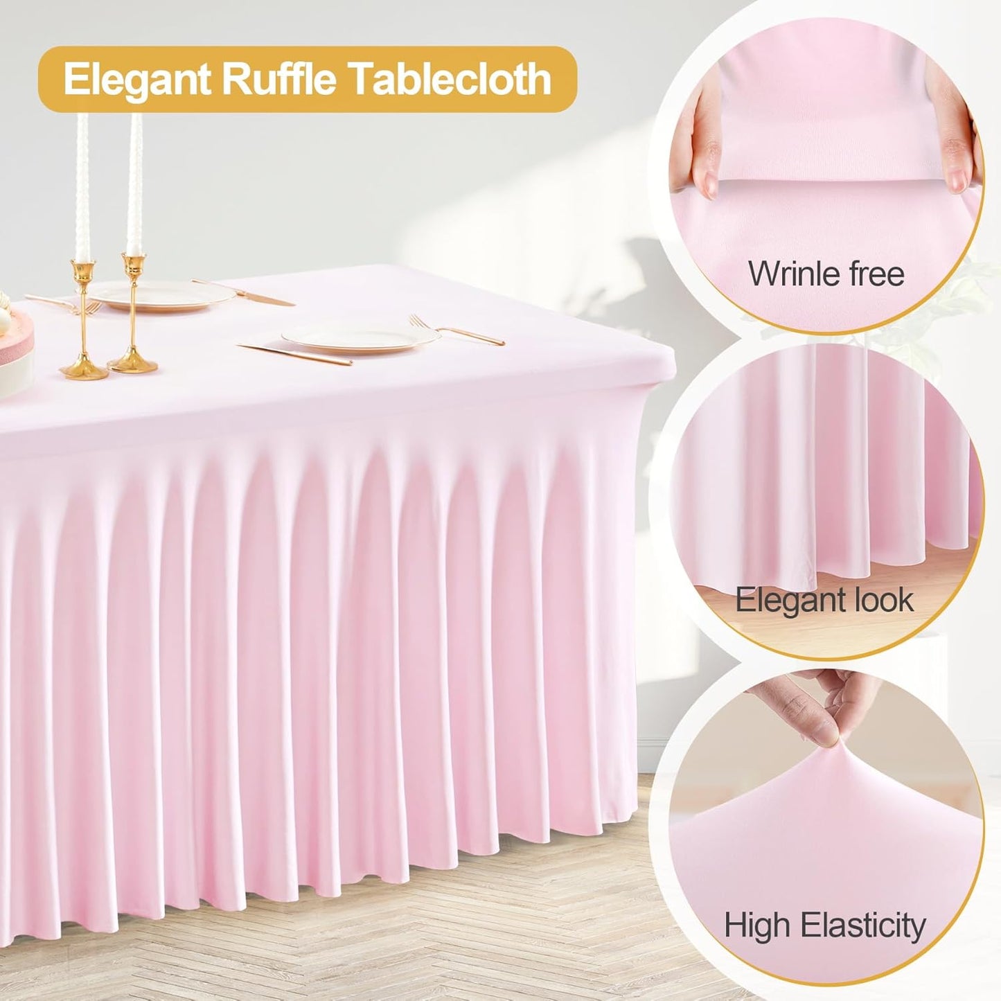 PARTISKY Pink Spandex Tablecloth for 6ft Rectangle Tables, Stretchable Table Cover Skirt for Folding Tables Weddings Parties Banquets Events Trade Shows and Dessert Table