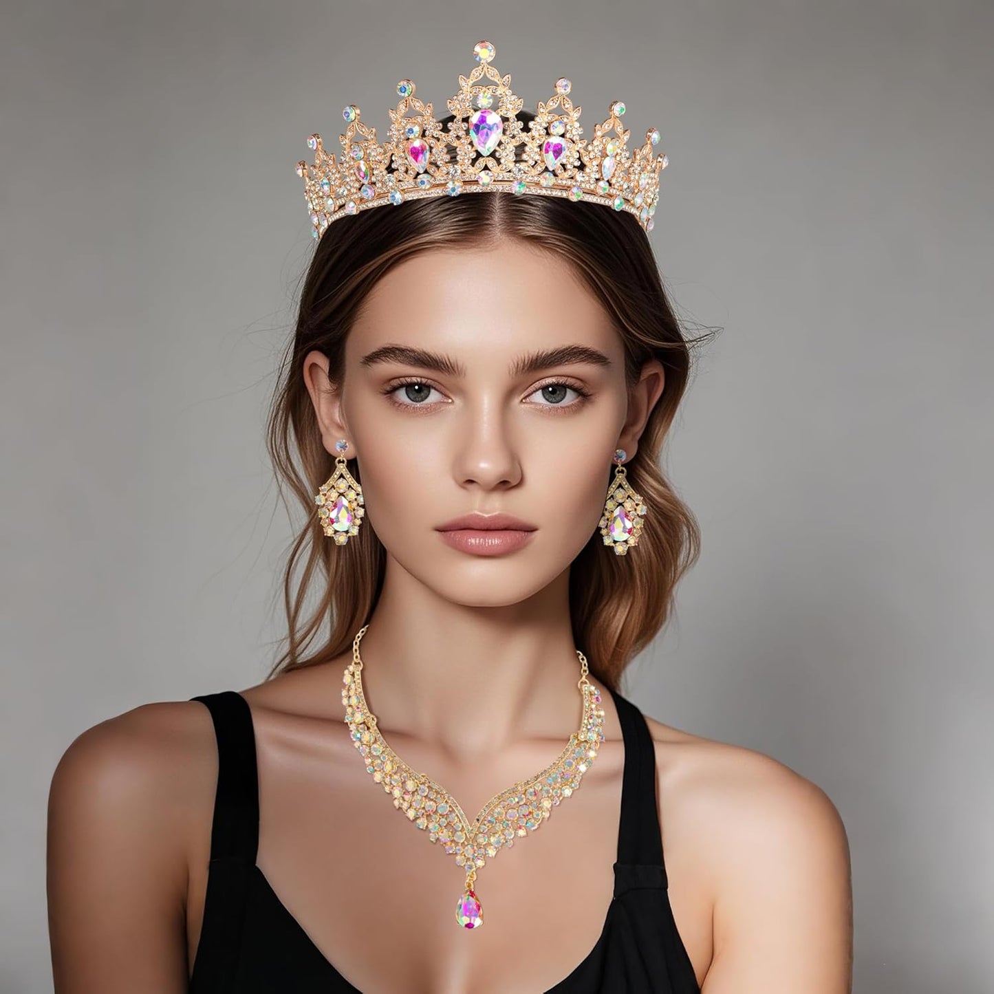 Crowns and Tiaras jewelry sets for Wedding princess birthday party Halloween Prom Pageant Jewelry for Women Crystal Bridal Jewelry Set for women