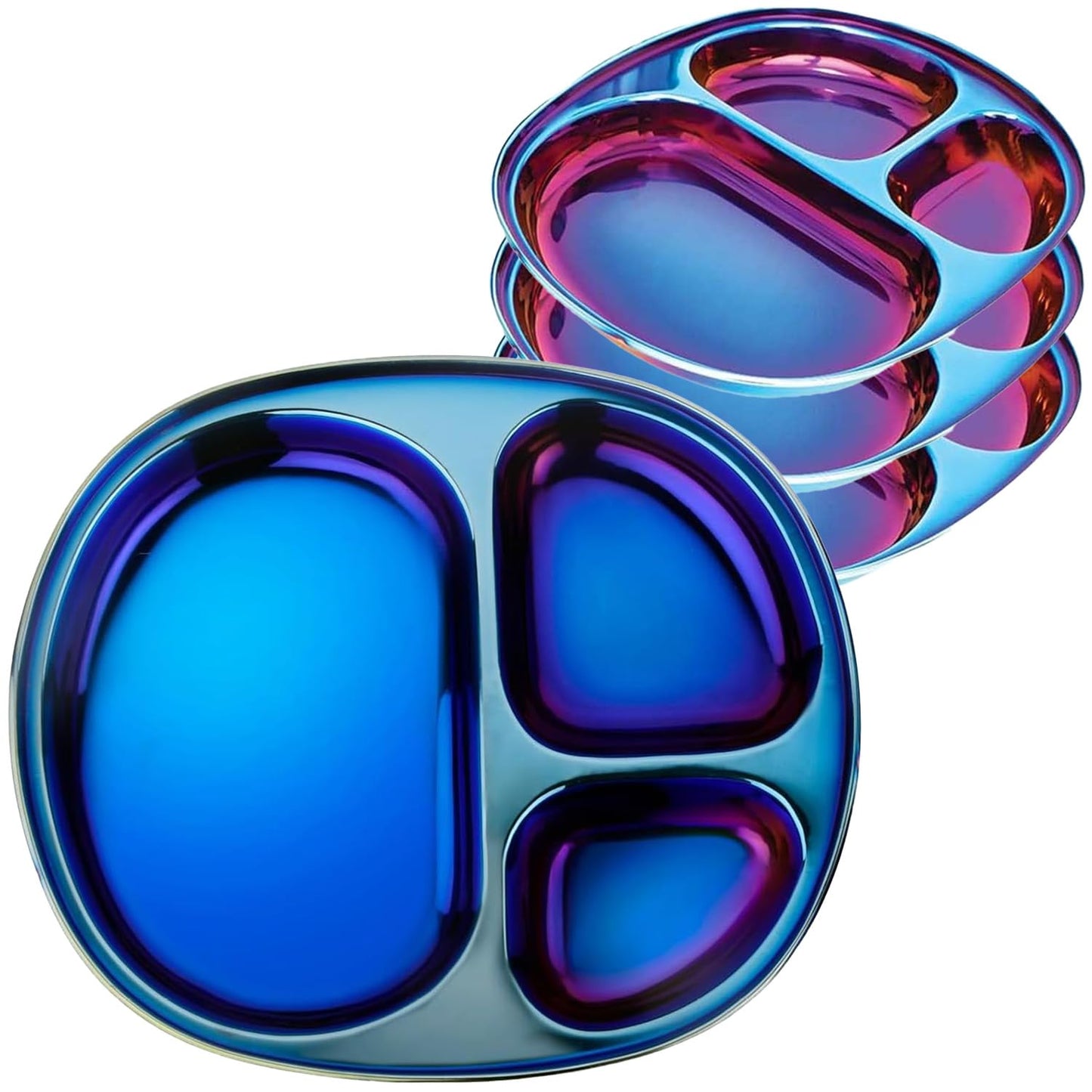 Ahimsa Stainless Steel Plates for Kids - Divided Plates for Toddlers, Pediatrician Designed, Non Toxic Toddler Plate, BPA Free & Dishwasher Safe (Blue Set of 4)