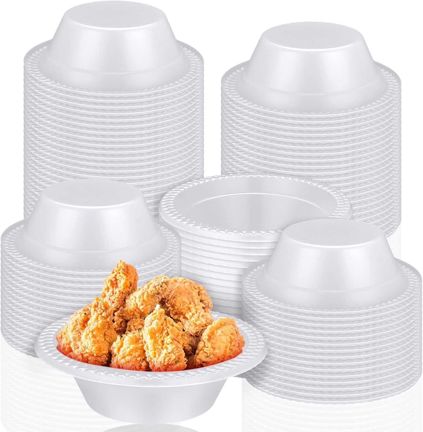 Lallisa 100 Pcs 12oz White disposable Plastic bowls Dessert Cups Ice Cream Snack Salad Soup Food Serving Bowls for Party Favor Picnic