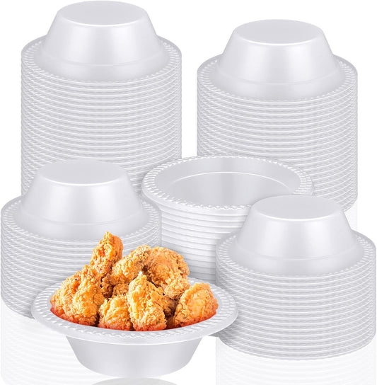 Lallisa 100 Pcs 12oz White disposable Plastic bowls Dessert Cups Ice Cream Snack Salad Soup Food Serving Bowls for Party Favor Picnic