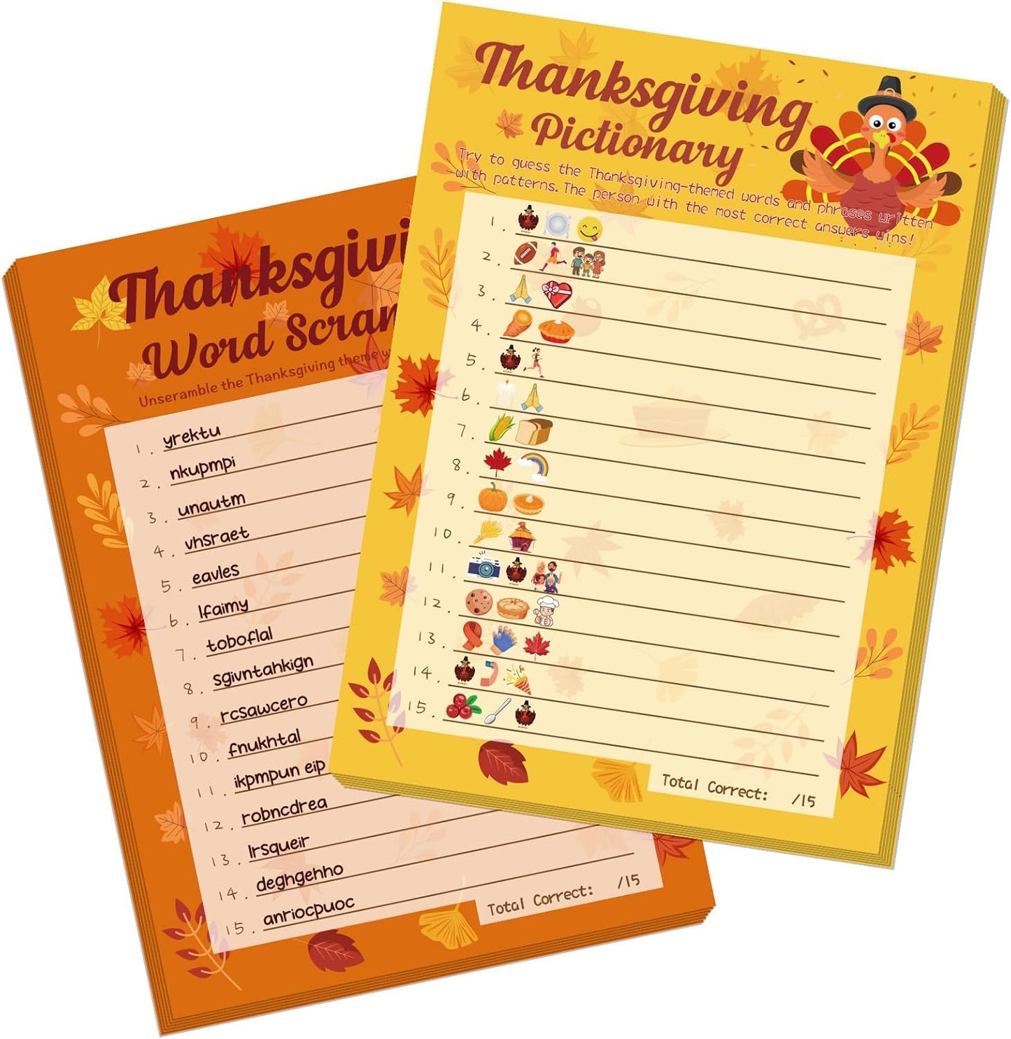 YQUQWN 32PCS Thanksgiving Party Games Set, Thanksgiving Trivia Game Word Scramble Pattern Guessing Game for Family Party Activities Decorations Family Kids