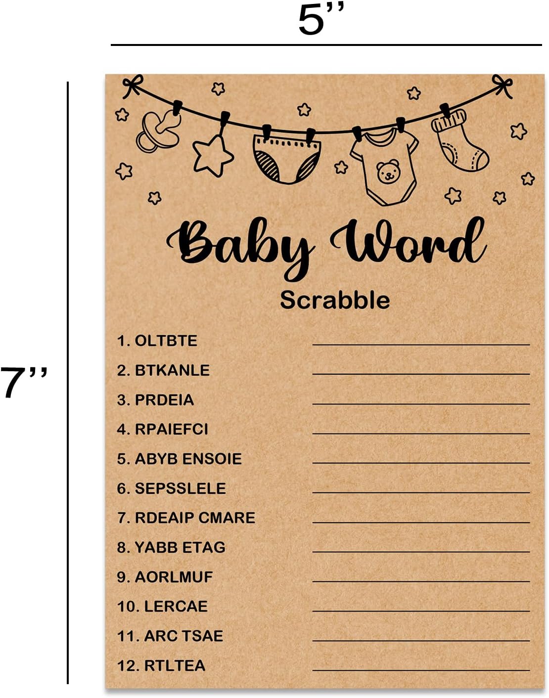 Baby Shower Game, Baby Word Scrabble Game Cards, Baby Shower Party Games Supplies & Activities, Party Activities Ideas Supplies, Baby Shower Ideas, 30 Game Cards Included, Kraft
