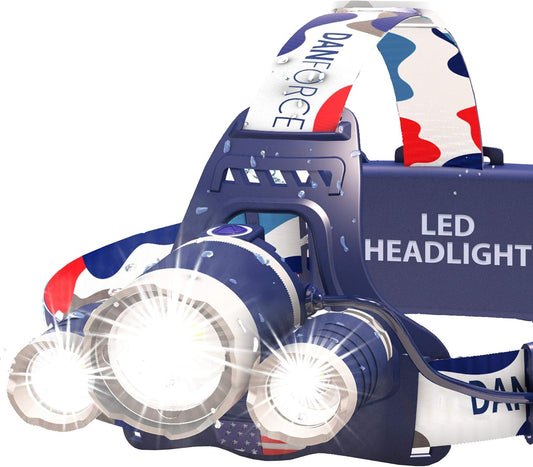 DanForce Headlamp. USB Rechargeable LED Head Lamp. Ultra Bright LUMINUS 1080 Lumen Head Flashlight + Red Light. HeadLamps for Adults, Camping, Outdoors & Hard Hat Work. Zoomable IPX54 Headlight
