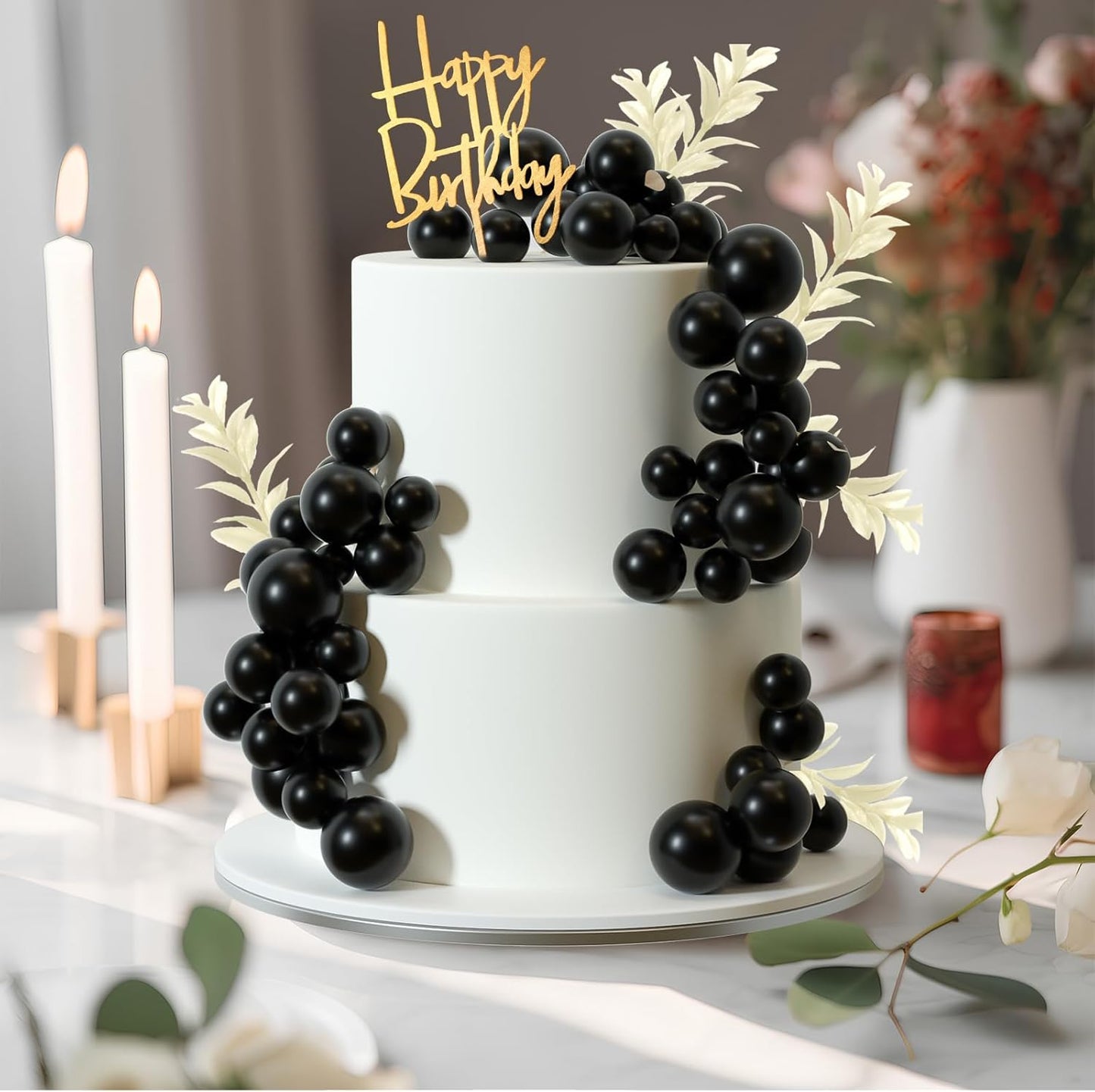 MIAHART Ball Cake Toppers Boho Grass Cake Topper Ball Cake Insert Decoration for Birthday Wedding Baby Shower Party Decorations Boho Themed Party Supplies (Black)