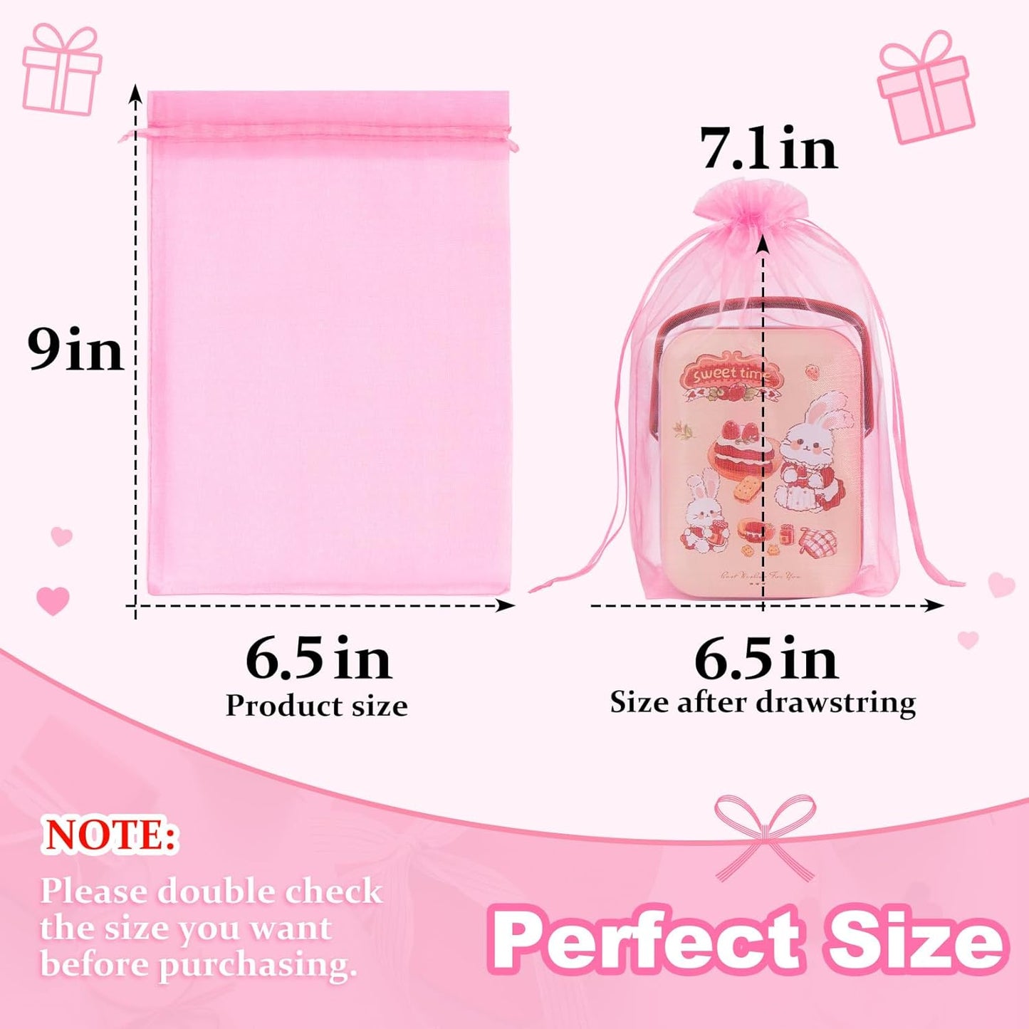 Crweety 50 Pcs Pink Organza Bags 6x9 Inch, Premium Mesh Gift Bags for Wedding Baby Shower Party Favors, Small Mesh Bags Drawtring for Candy Jewelry Gifts, Cute Sachet Bags