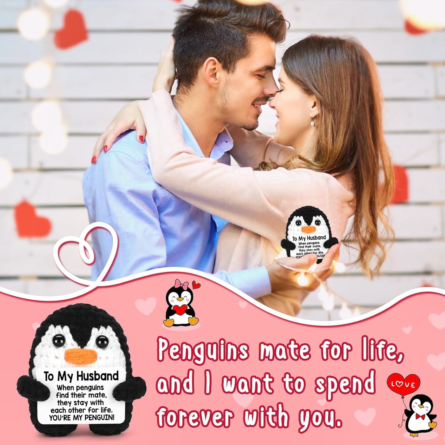 Gifts for Husband from Wife Birthday Christmas, to My Husband Handmade Crochet Mini Penguin Wedding Anniversary Birthday Gifts for Men Him Husband, Valentines Romantic I Love You Gift Cute Decor