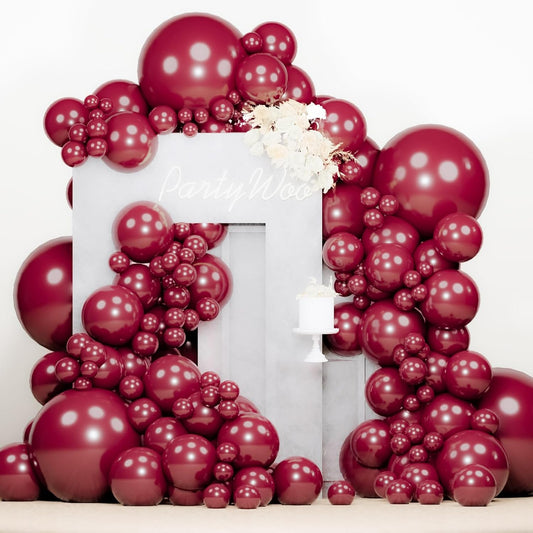 PartyWoo Pearl Burgundy Balloons 140pcs Different Sizes of 18 12 10 5 Inch Dark Red Maroon Wine Colored Balloon Arch Kit Garland for Graduation Wedding Anniversary Birthday Party Decorations Red-Z61