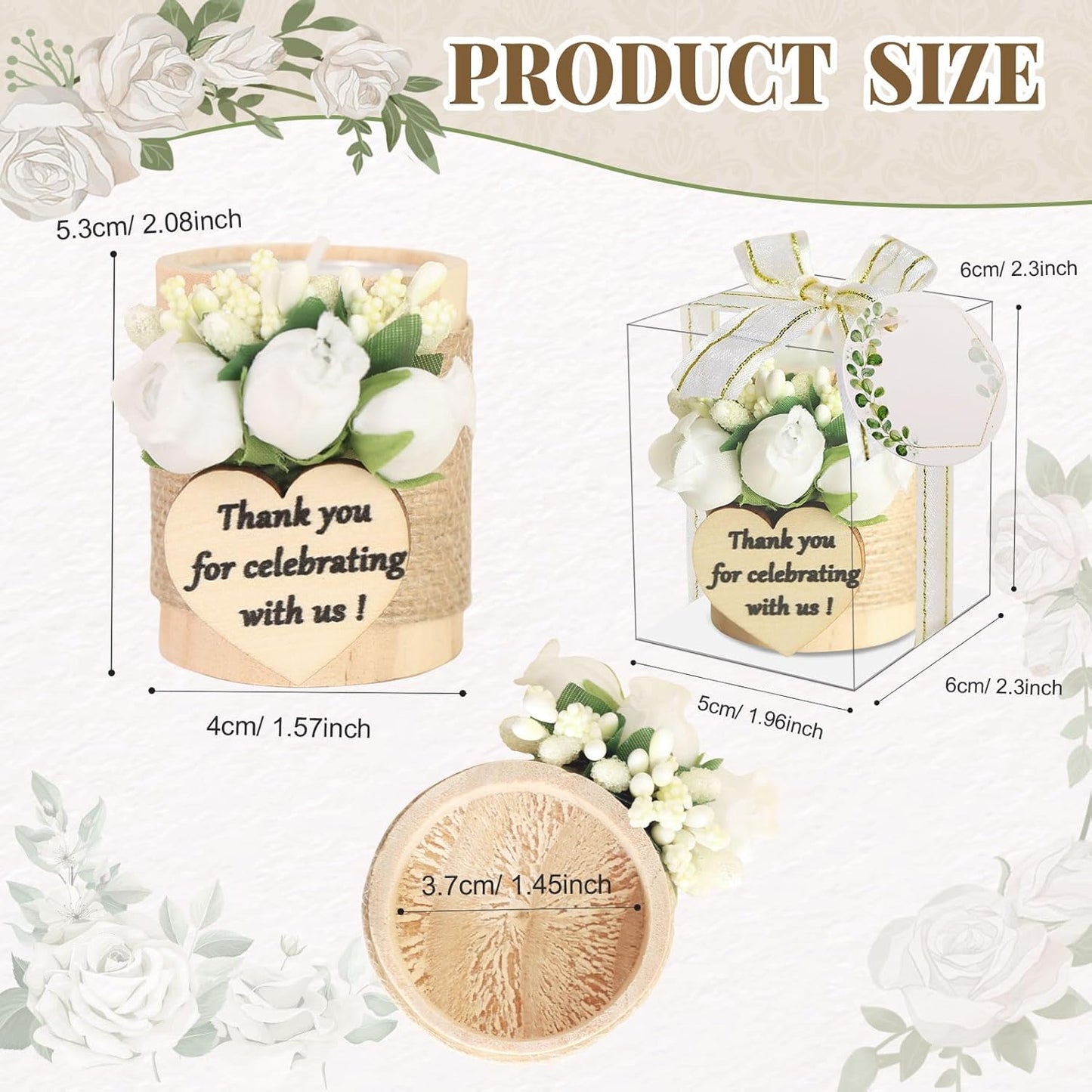 24 pcs Handmade White Rose Wood Tealight Candle Holder,Bridal Shower Tealight Holder Thank You Gifts, Wedding Favors for Guests, Wooden Cylinder Candle Holders for Table Centerpiece