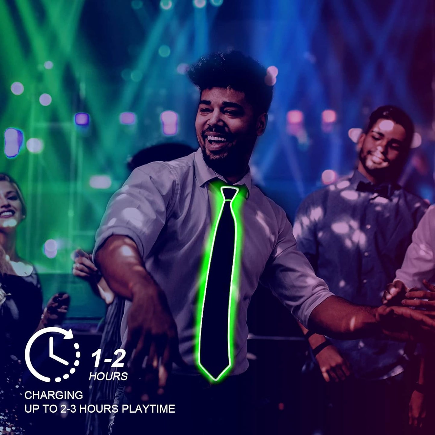 Ainiv Light Up Neckties Bowties Suspenders LED Party Supplies Glow in the Dark Adjustable for Women and Men Parties