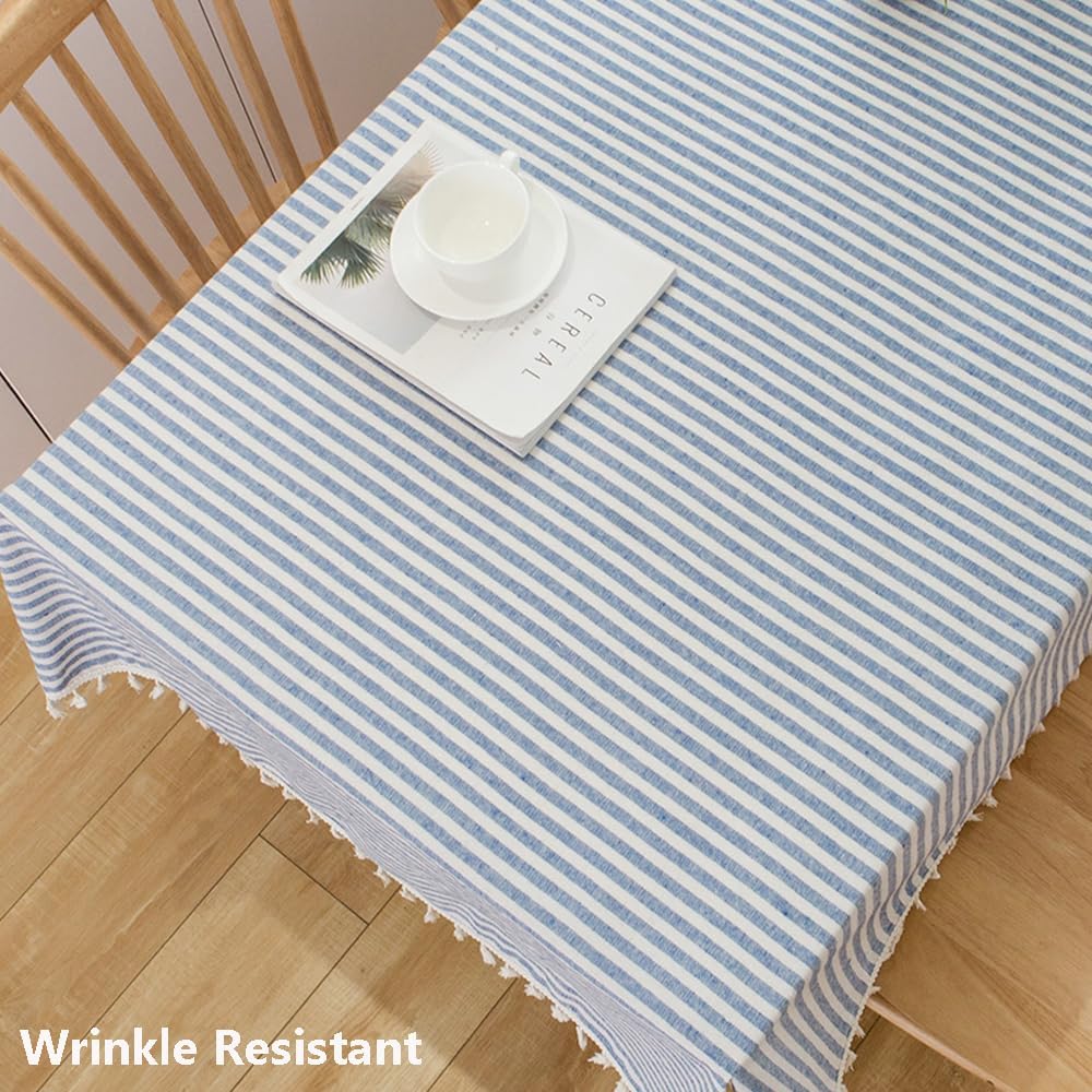 TruDelve Cloth Tablecloths Rectangular Blue and White Striped Boho Cotton Tablecloth Summer Outdoor Table Cloths Rectangle (Blue,70"x55",Rectangular)