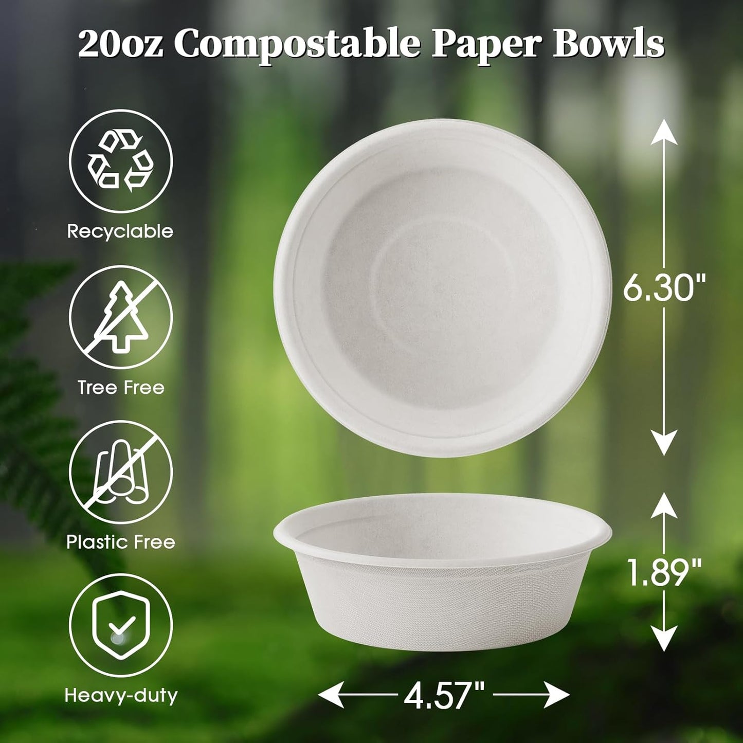 ECOLipak 20 OZ 150 Count Paper Bowls, Disposable Compostable Large Soup Bowl, Heavy Duty Bagasse Bowls for Family Lunch, Dinner Meals, Camping, Party