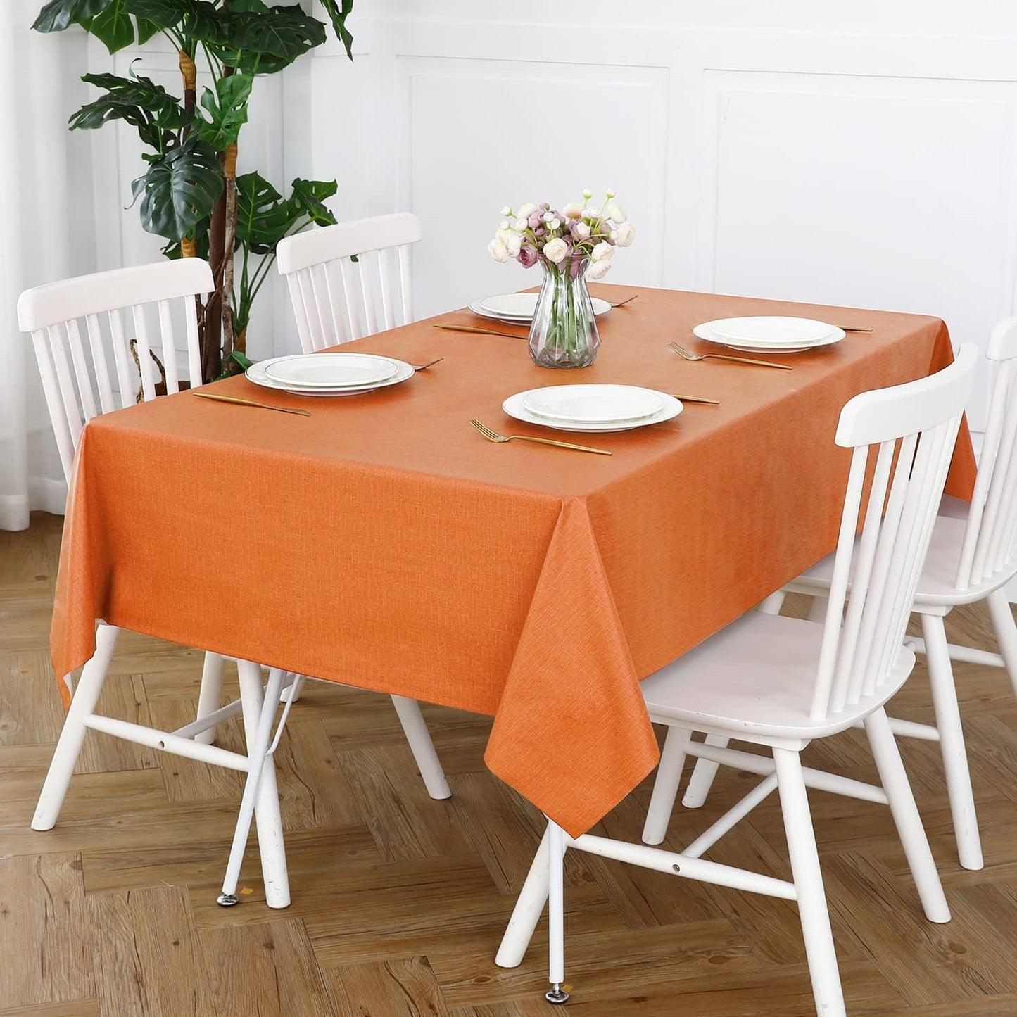 Romanstile Halloween 100% Waterproof PVC Tablecloth, Rectangle Oil Spill Proof Stain Resistant Vinyl Table Cloth, Wipe Clean Plastic Table Covers for Kitchen/Dining/Parties - 60 x 120 Inch, Orange