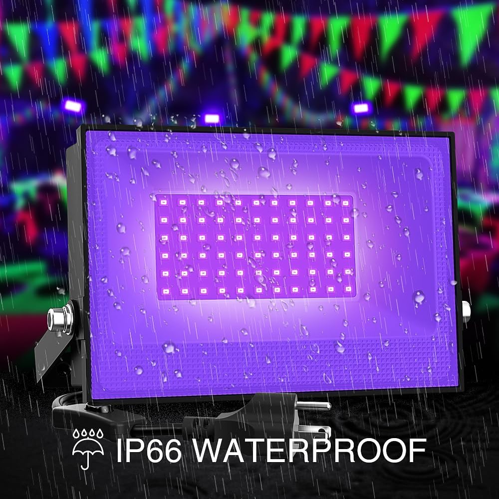 Onforu 4 Pack 38W LED Black Lights, Blacklight Flood Light with Plug, IP66 Waterproof, for Halloween Party, Glow in The Dark, Stage Lighting, Aquarium, Body Paint, Fluorescent Poster, Neon Glow,Black
