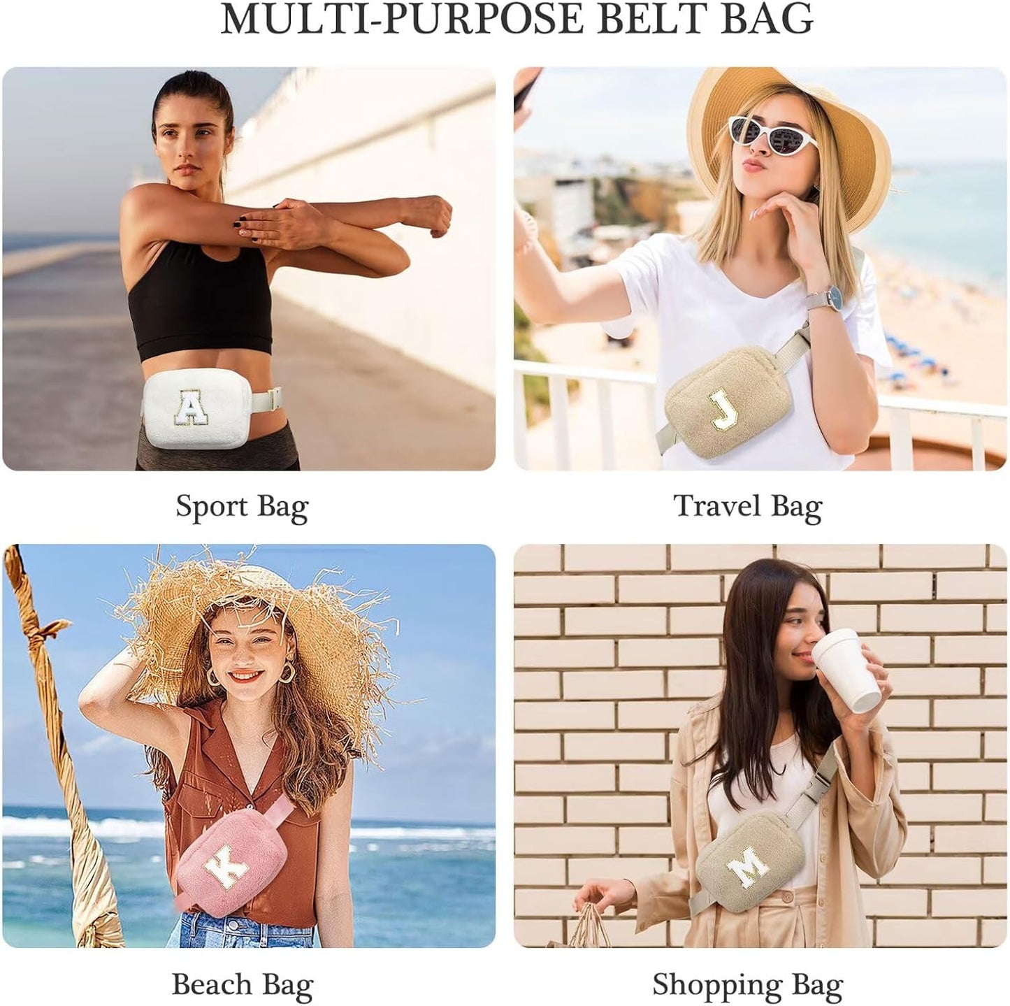 YOOLIFE Bridesmaid Gifts - Bridesmaid Proposal Gift Wedding Day, Bridal Shower Gifts, Maid of Honor Gifts, Fleece Belt Bag Initial Crossbody Bag Beige B