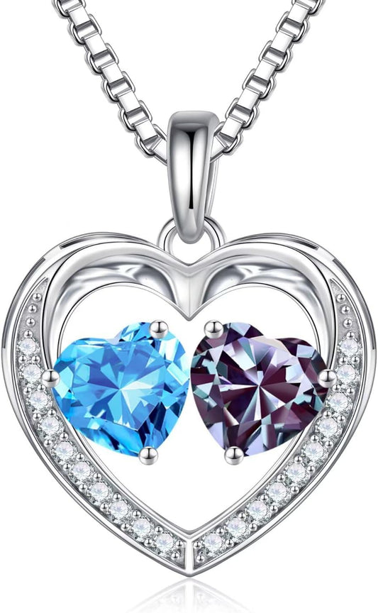 Iefil Christmas Gifts for Wife - 925 Sterling Silver Birthstone Necklace, Anniversary Birthday Gifts for Women, Stocking Stuffers for Women Wife Mom Daughter