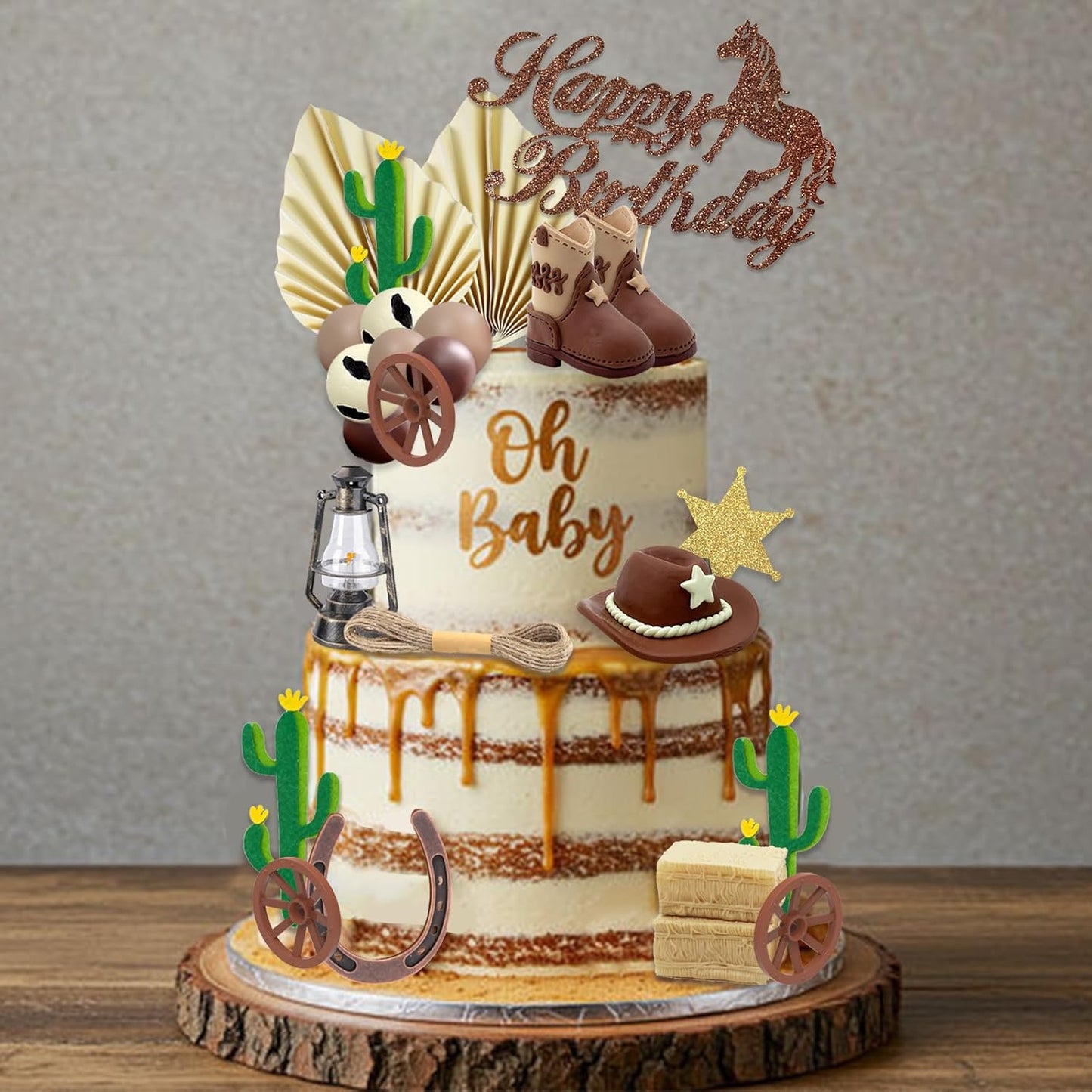 44pcs Cowboy Cake Topper Western Hat and Boot Cupcake Toppers with Balls Cactus and Horseshoe Decorations for Cowboy Theme Birthday Party Baby Shower Supplies