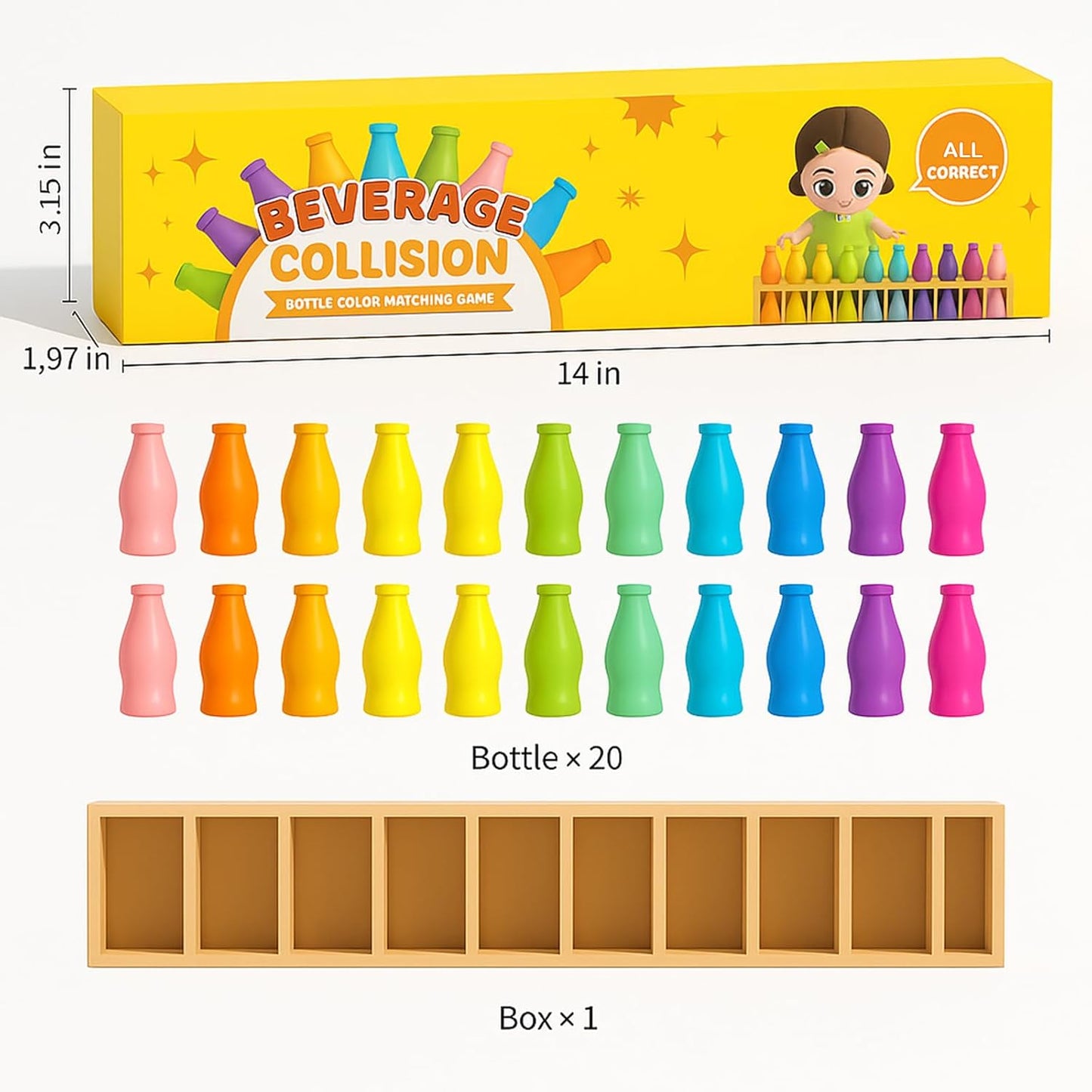 Bottle Color Match Game, Fun Family Board Game for Kids 8-12, Bottle Flip Game for 2-4 Players with Metal Handheld Counters, Perfect for Travel Camping Holidays Party Night (New Version)