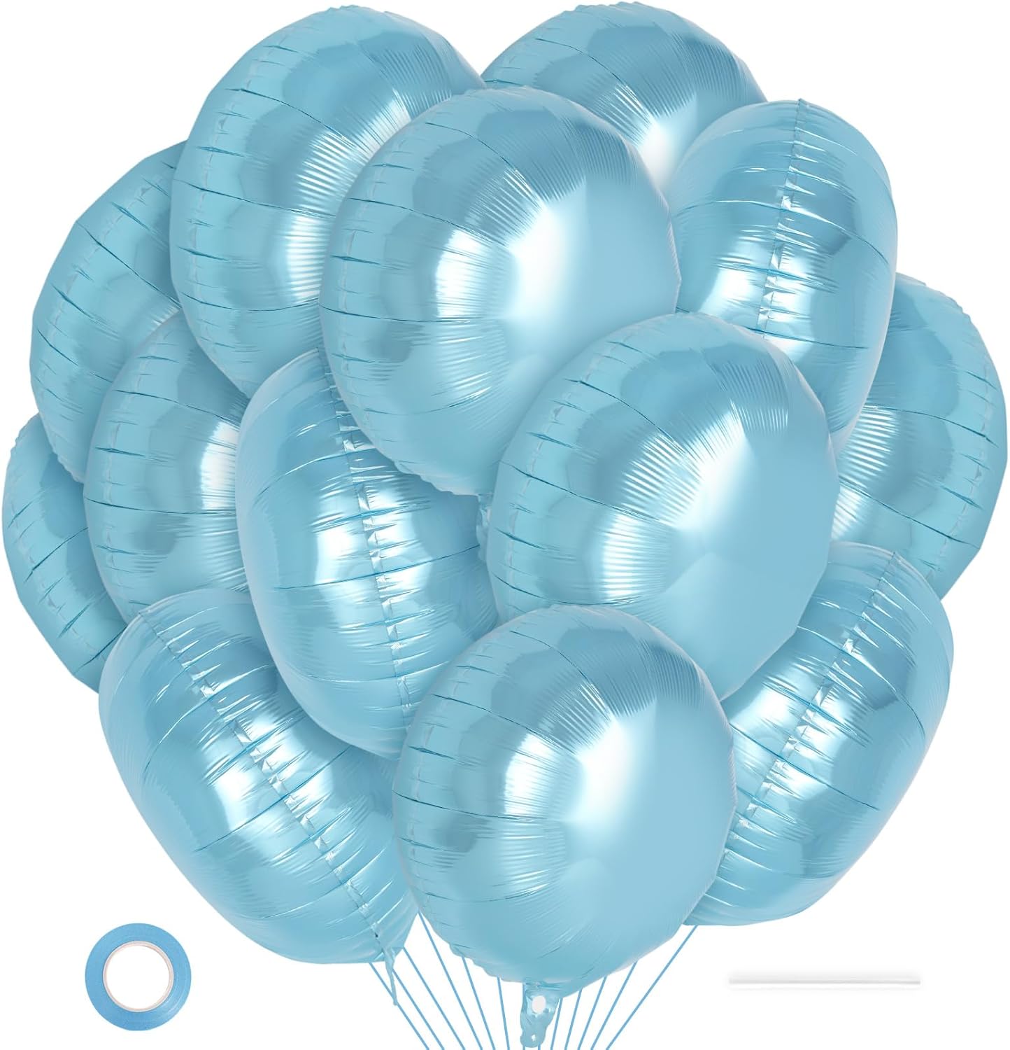 20 Pcs Light Blue Round Shaped Balloons,18 Inch Round Foil Balloon,Giant Round Mylar Balloon Helium Balloons for Birthday Party Baby Shower Wedding Decorations (Light Blue)