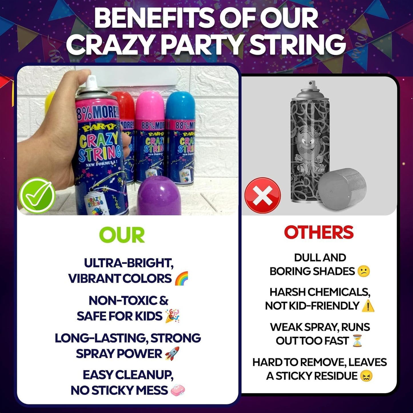 24 Pack of Party Streamer Spray, Party Favors, Fun Party Streamer Spray String in A Can, Perfect for Party Supplies for Parties & Events, Streamers Party Decorations