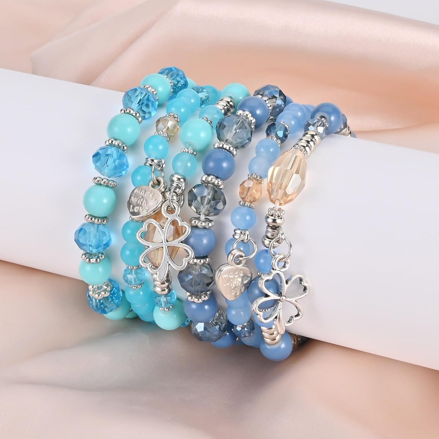 Bohemian Bracelet Sets for Women - 6 Sets Stackable Stretch Bracelets Multi-color Boho Jewelry for Women Hippie Bracelets Dainty Jewelry