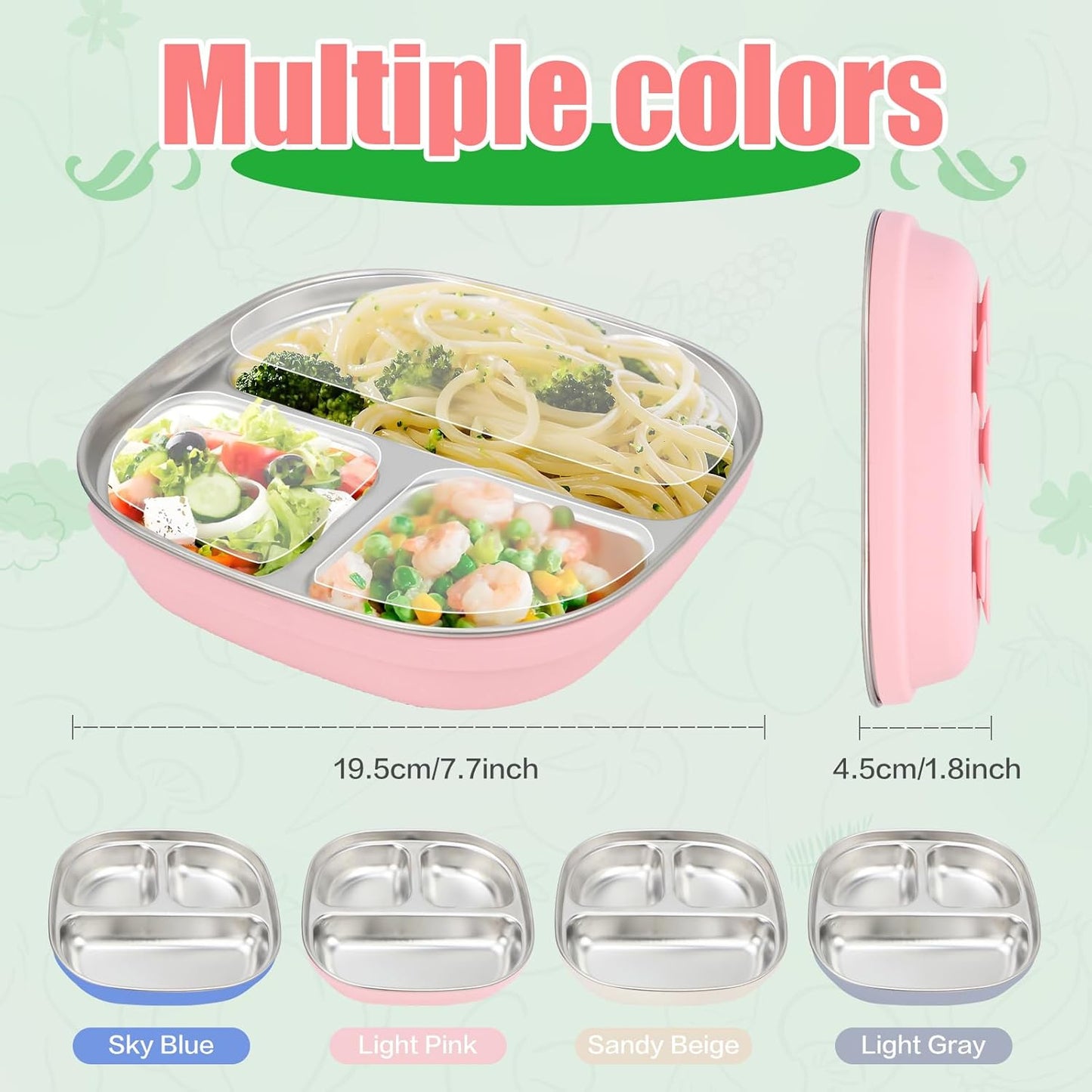 Stainless Steel Toddler Plates with Suction | Non-Slip Divided Baby Plates BPA Free & Non Toxic | Detachable Silicone Base| Dishwasher Safe | Unbreakable Kids Dinnerware 2-pack（Blue + pink）