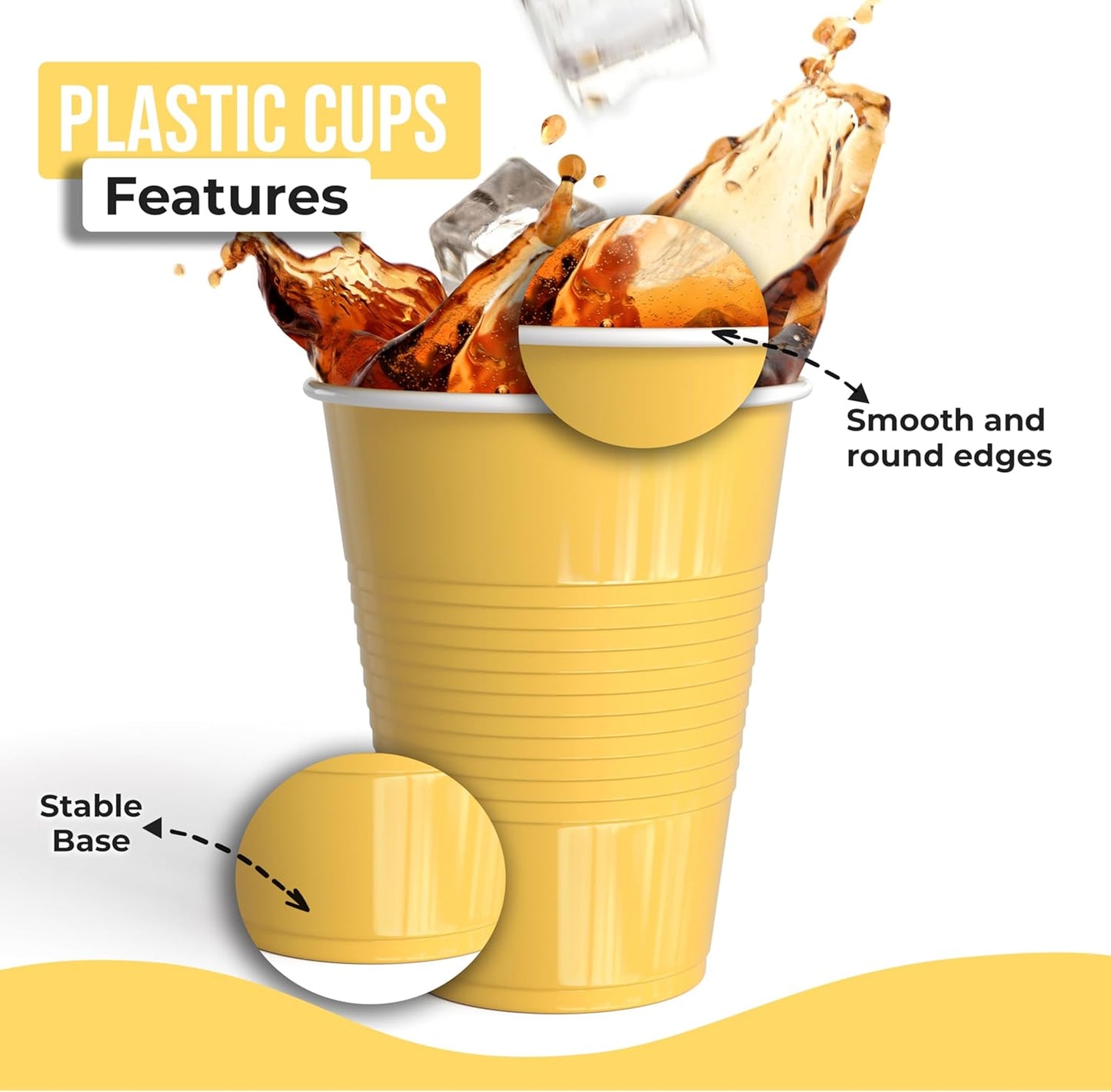 18 Oz Yellow Plastic Cups For Party Supplies 50 Pack | Yellow Disposable Cups Plastic | Disposable Drinkware For Parties, Events & Everyday
